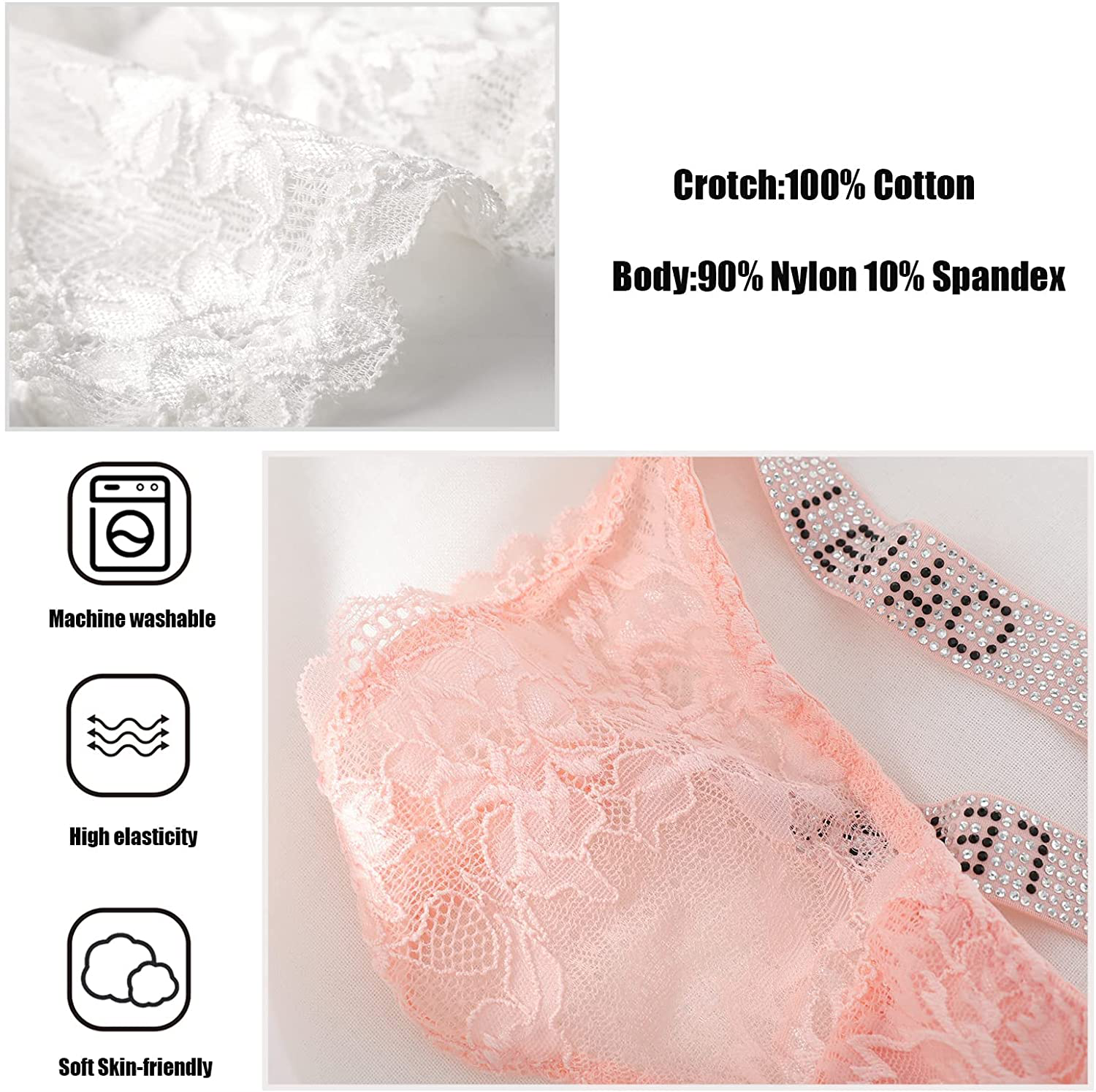 Sexy Panties, LEVAO Thongs for Women Letter Rhinestones G-String Low-rise Tanga Stretch Underwear Pack of 6 Apparel & Accessories > Clothing > Underwear & Socks > Underwear LEVAO