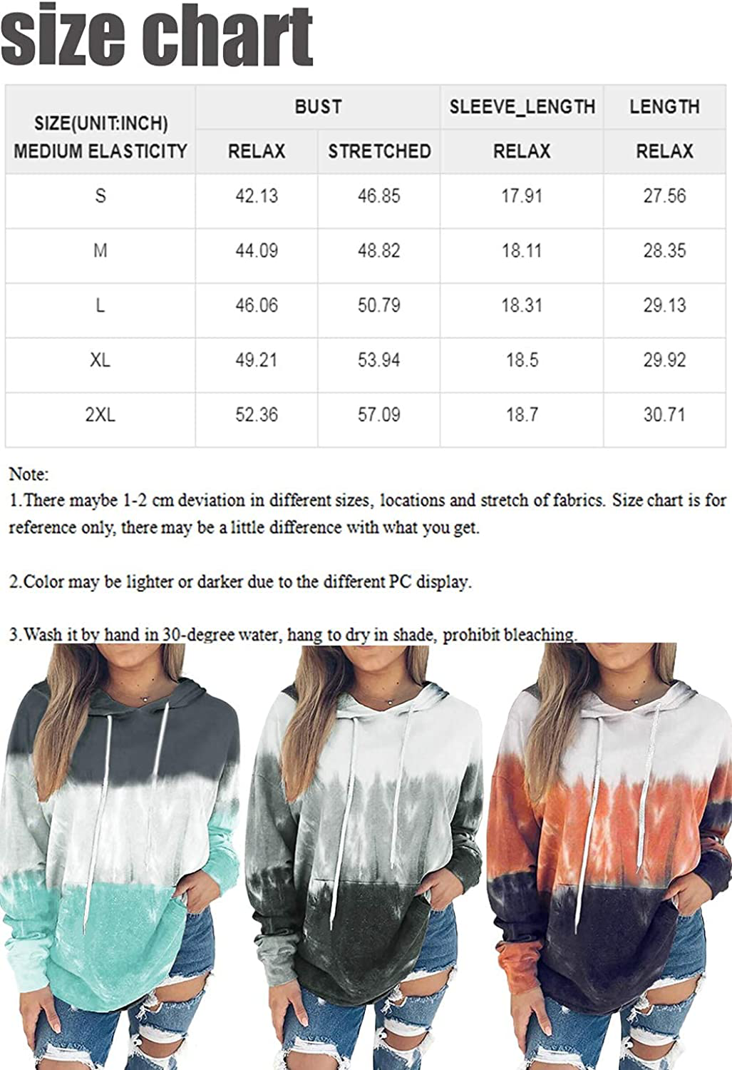 Eytino Women Hoodies Tops Tie Dye Printed Long Sleeve Drawstring Pullover Sweatshirts with Pocket(S-Xxl) Apparel & Accessories > Clothing > Activewear Kylie Max