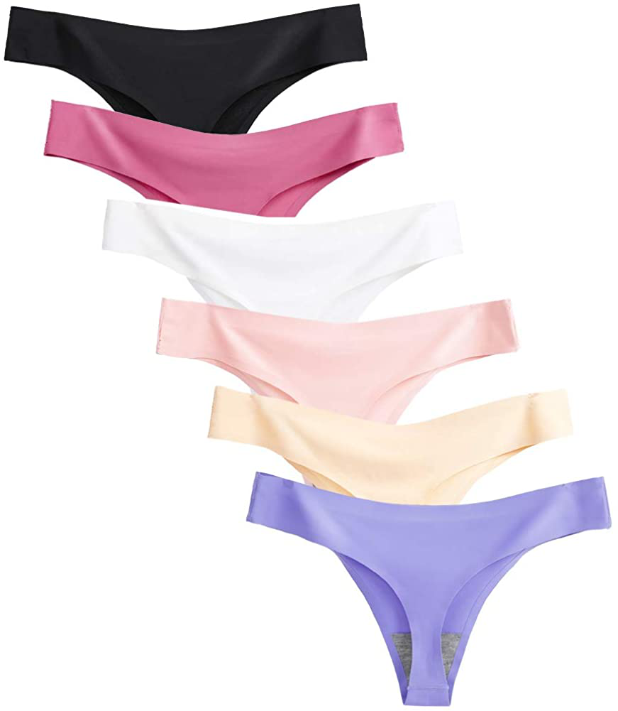 Closecret Lingerie Women 6 Pack Seamless Thongs Underwear Ice Silk Comfy G-string Panties Apparel & Accessories > Clothing > Underwear & Socks > Underwear Closecret 6 Colors X-Large