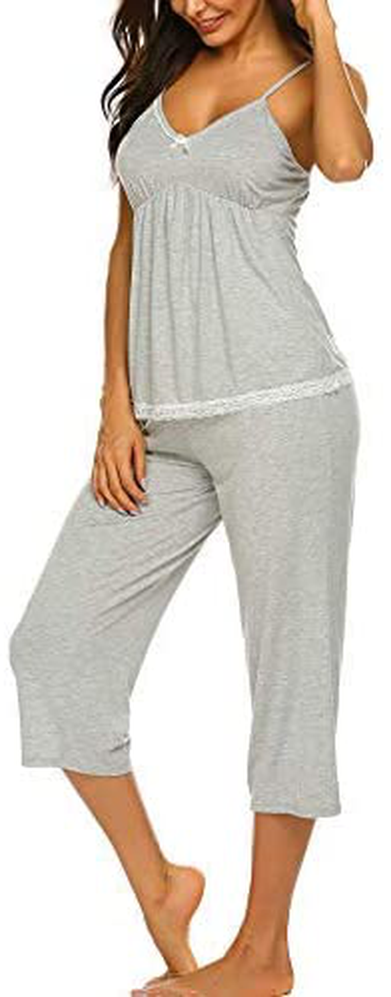 Ekouaer Womens Pajamas Set V-Neck Cami Top and Capris Pants Sleepwear Pjs Set S-XXL Apparel & Accessories > Clothing > Sleepwear & Loungewear Kylie Max