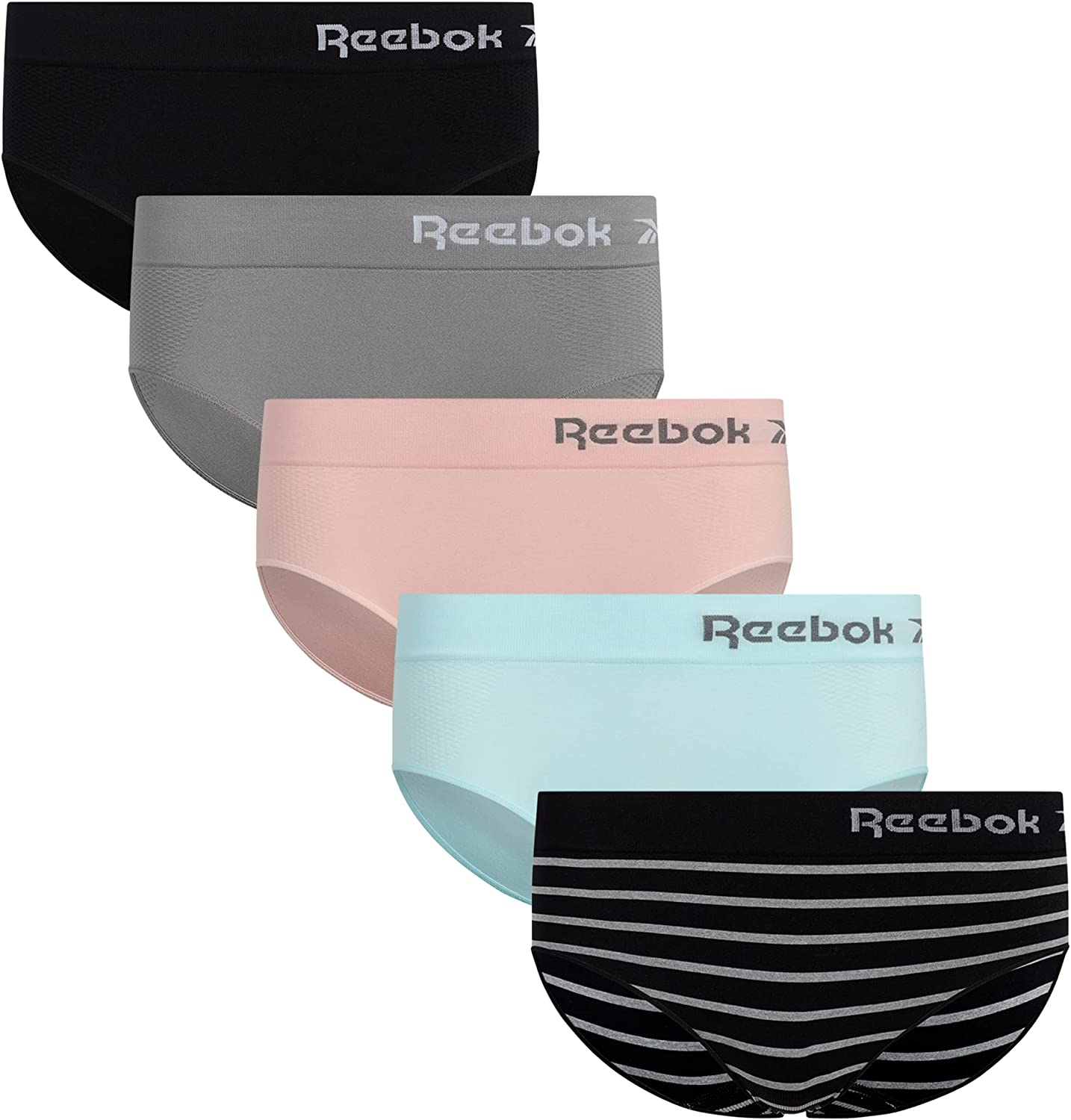 Reebok Women'S Underwear - Seamless Hipster Briefs (5 Pack) Apparel & Accessories > Clothing > Underwear & Socks > Underwear Reebok Stripes/Pink/Blue/Aqua/Black Medium