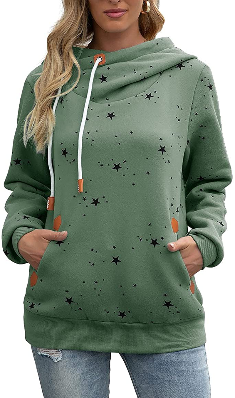 Kapoohott Womens Hoodies Long Sleeve High Necked Printed Hoodies Casual Comply Pullover Sweatshirts with Pockets Apparel & Accessories > Clothing > Activewear Kylie Max