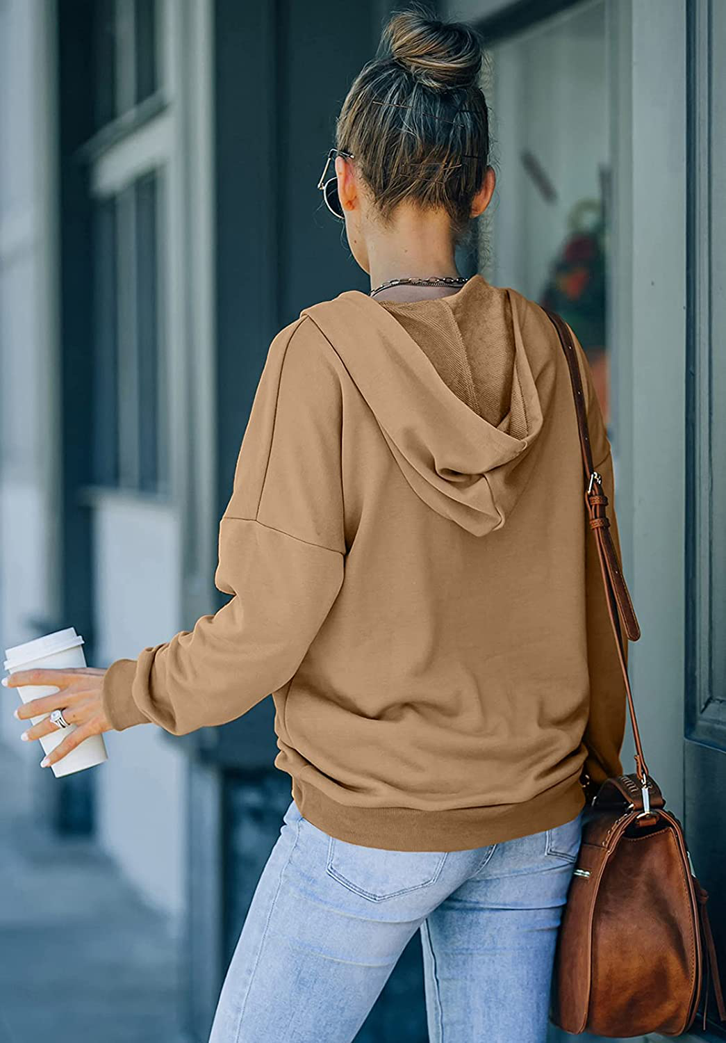 KIRUNDO Women'S Long Sleeve Casual Sweatshirts Women Hoodies Solid Color Button Collar Fall Pullover Tops Apparel & Accessories > Clothing > Activewear Kylie Max