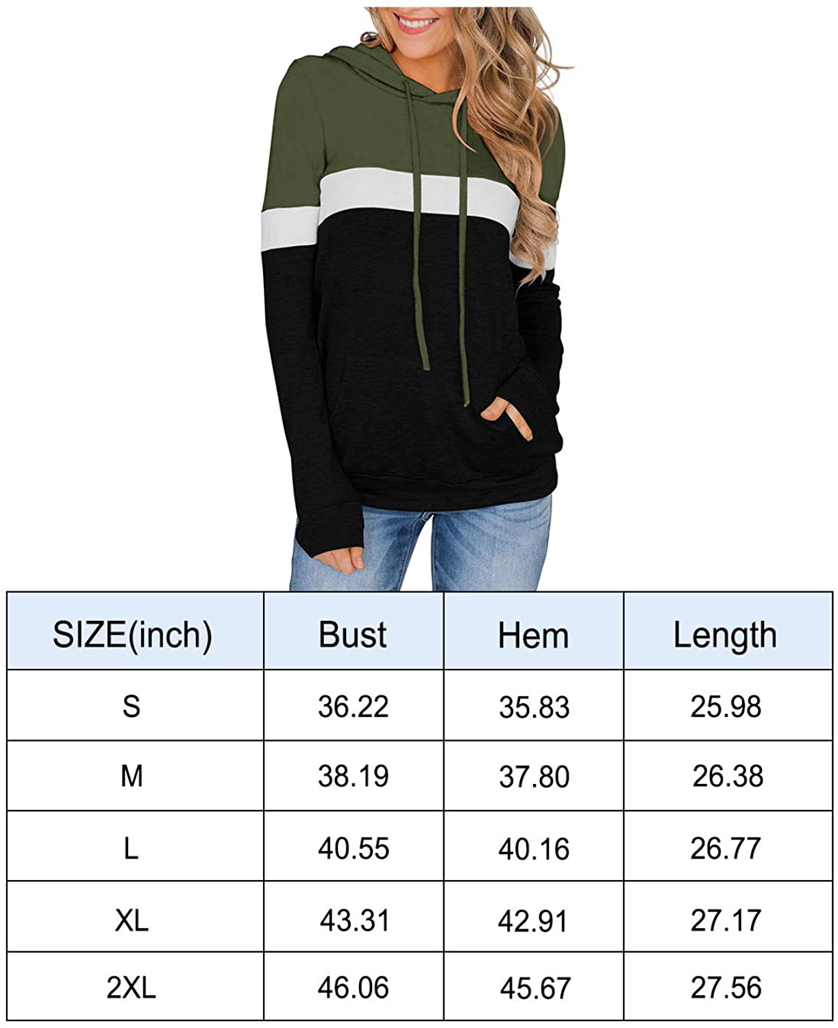 PINKMSTYLE Women'S Casual Color Block Hoodies Tops Long Sleeve Drawstring Pullover Sweatshirts with Pocket(S-Xxl) Apparel & Accessories > Clothing > Activewear Kylie Max