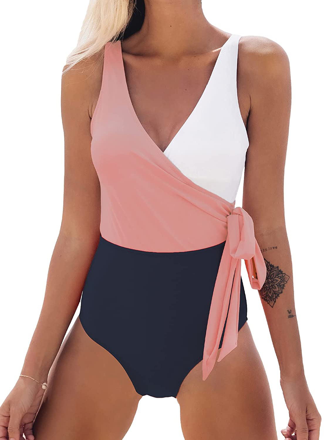 CUPSHE Women'S One Piece Swimsuit Wrap Color Block Tie Side Bathing Suit Apparel & Accessories > Clothing > Swimwear Kylie Max
