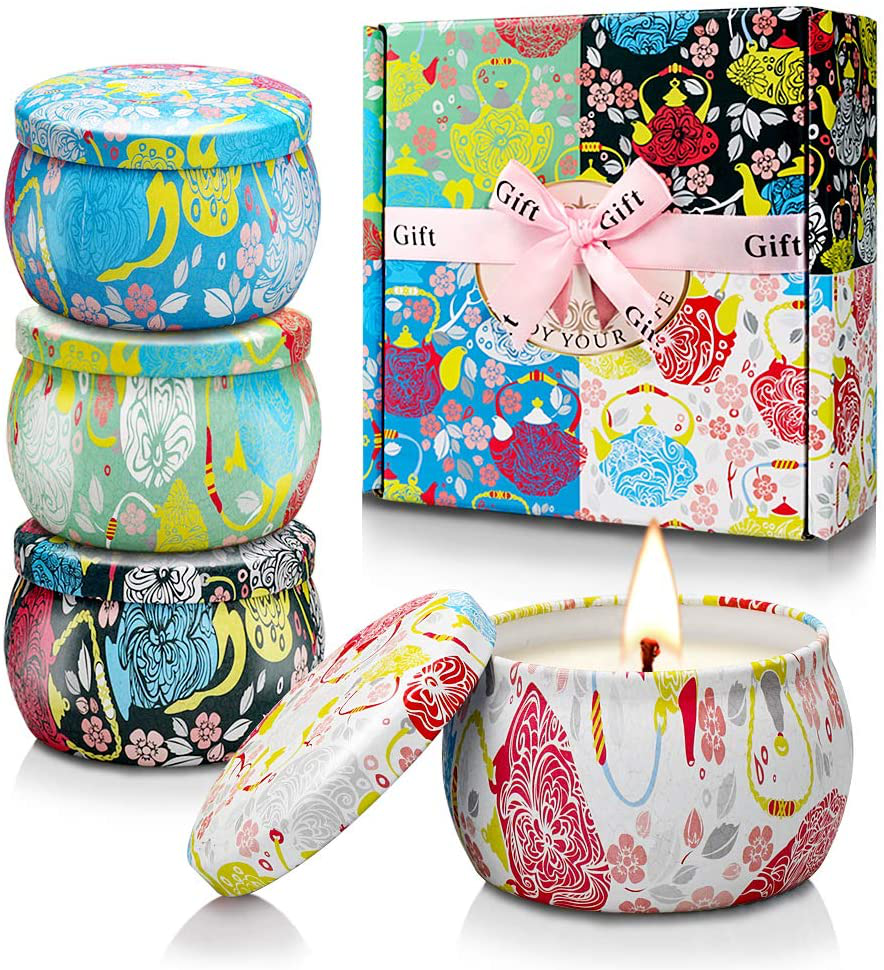 Scented Candles Set for Women Portable Candles Travel Tin Fragrance Gift for Mother Day Birthday Valentine Day Weddings Soy Candle Long Lasting Aromatherapy Candles for Home Fragrances Decor Arts & Entertainment > Party & Celebration > Gift Giving YINUO LIGHT Flower_new