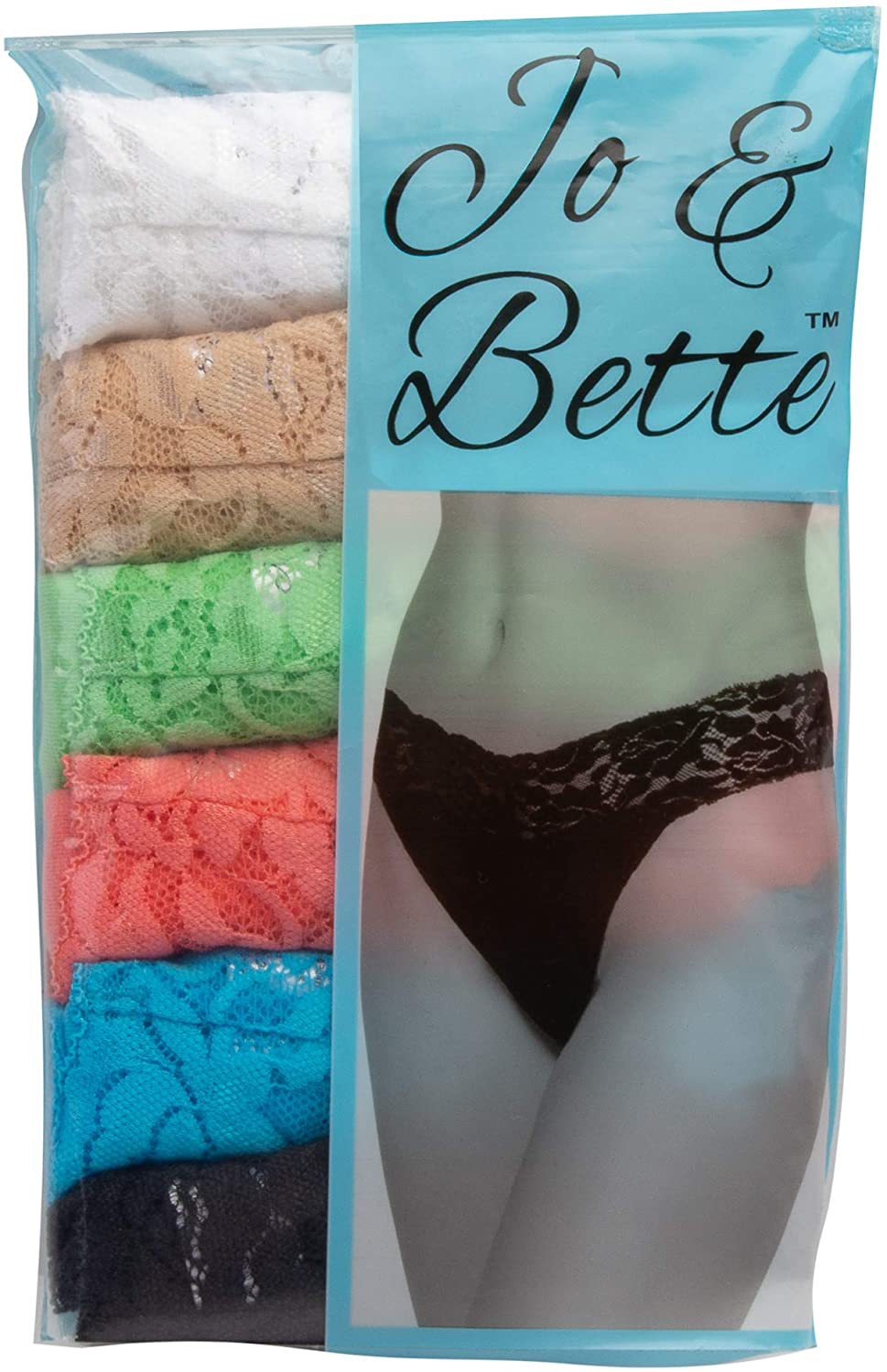 Jo & Bette (6 Pack) Cotton Womens Thong Underwear Lace Trim Soft Sexy Lingerie Panties Set Apparel & Accessories > Clothing > Underwear & Socks > Underwear Jo & Bette