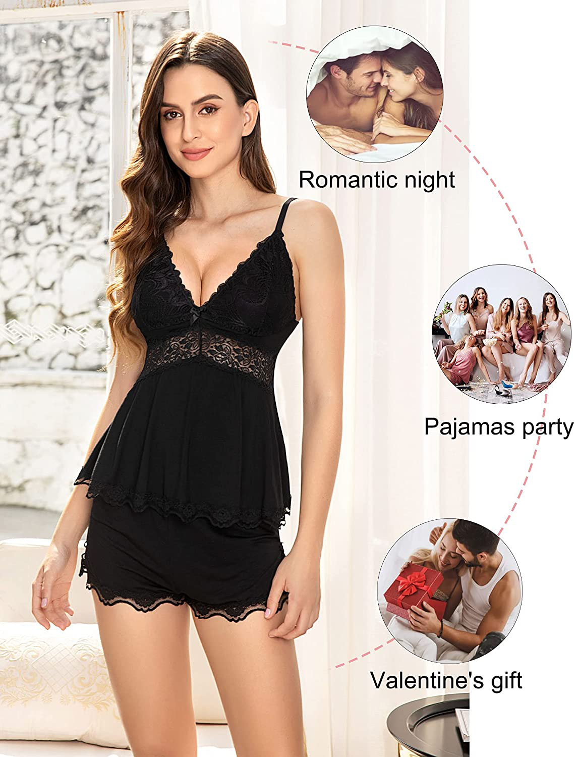 Avidlove Womens Sweetness Cami Set Lace Camisole Lingerie Nightwear Sexy Pajamas Lounge Sets Apparel & Accessories > Clothing > Sleepwear & Loungewear Kylie Max