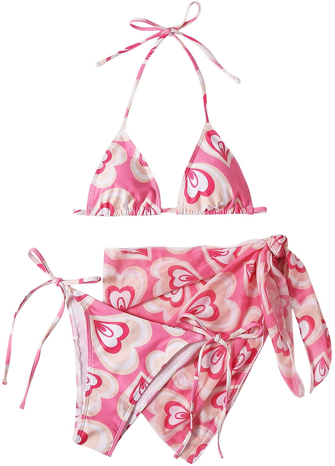 SOLY HUX Women'S Tie Dye Wrap Bikini Bathing Suits with Mesh Beach Skirt 3 Piece Swimsuits Apparel & Accessories > Clothing > Underwear & Socks > Lingerie KYLIE MAX Pink Heart Large