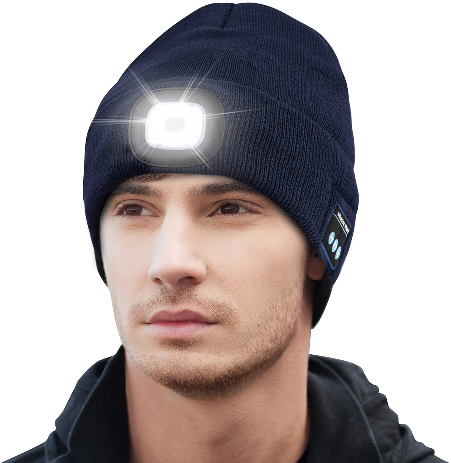 Keains Unisex Bluetooth Beanie Hat with Light, Upgraded Musical Knitted Cap with Headphone and Built-in Stereo Speakers & Mic, LED Hat for Running Hiking,Christmas Gifts for Men Women Dad Arts & Entertainment > Party & Celebration > Gift Giving Keains Navy Blue