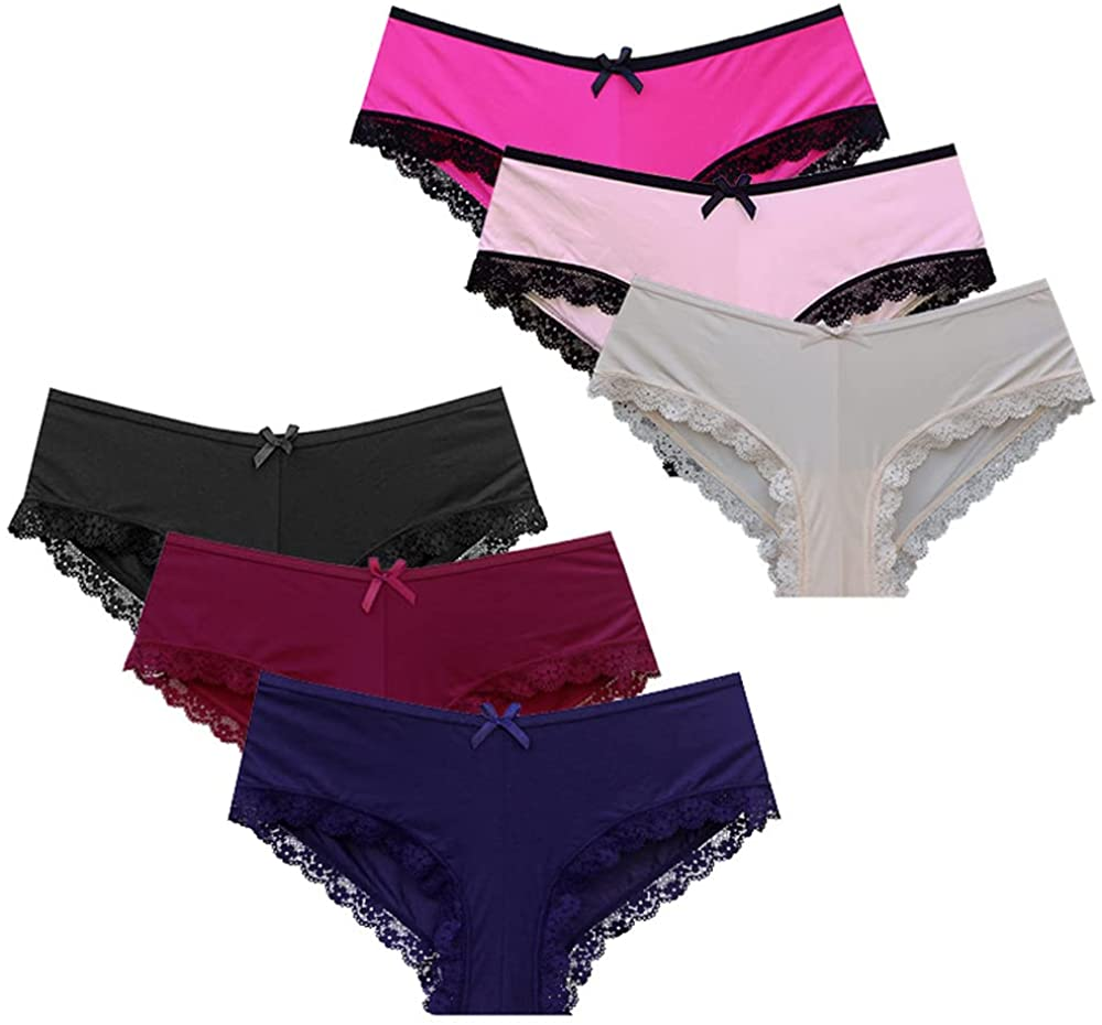 Gefyvuxrm Womens Cheeky Lingerie Underwear Lace Trim Panties Sexy Hipster 5 Pack Apparel & Accessories > Clothing > Underwear & Socks > Underwear AIDOVEI Lace Trim- 6 Pack Large