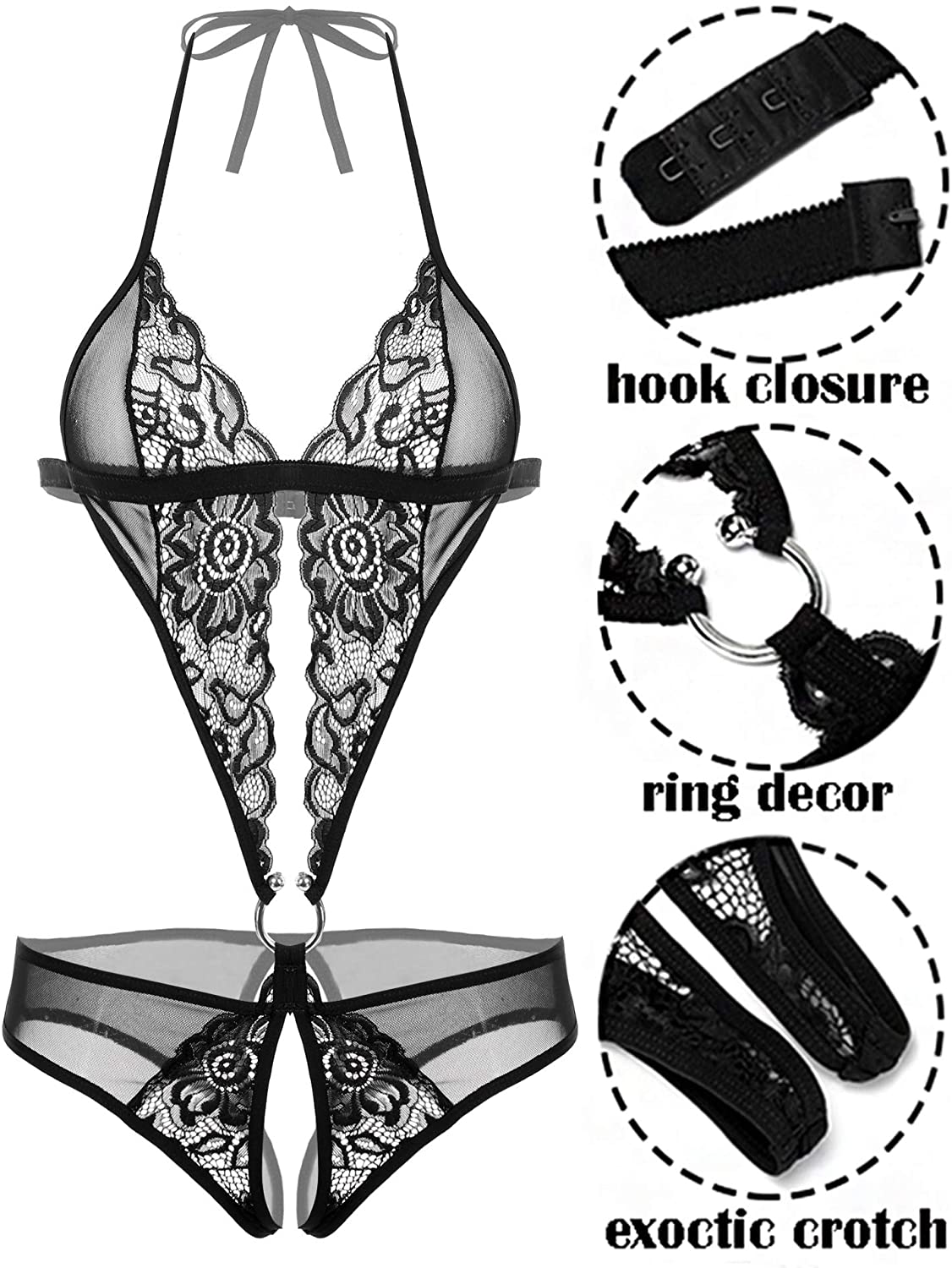 Avidlove Women Deep V Lingerie Lace Teddy One Piece Babydoll Mini Bodysuit Apparel & Accessories > Clothing > Underwear & Socks > Lingerie Avidlove