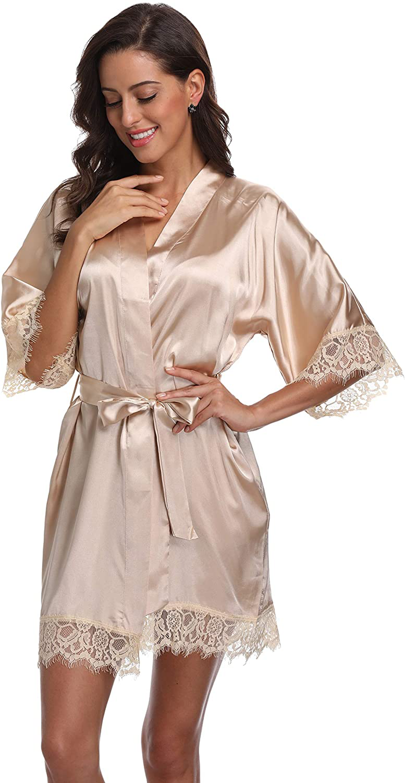 Original Kimono Women'S Lace-Trimmed Satin Short Kimono Robe Bathrobe Loungewear Apparel & Accessories > Clothing > Sleepwear & Loungewear > Robes Original Kimono