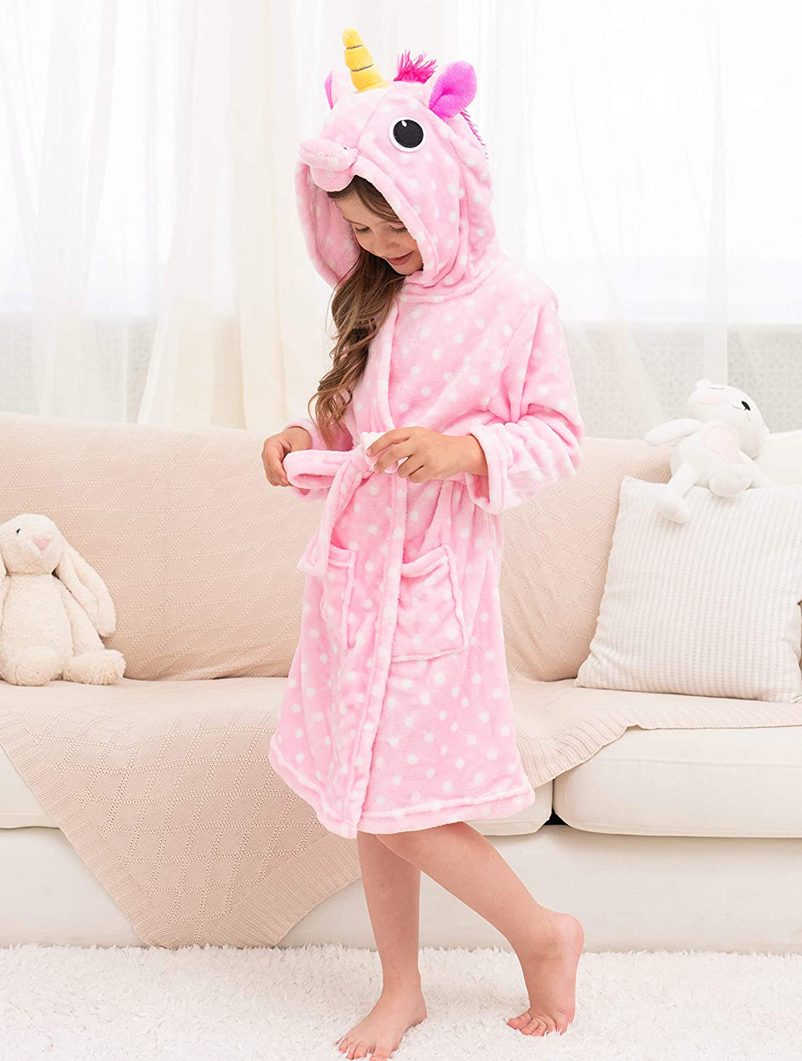 Doctor Unicorn Soft Unicorn Hooded Bathrobe Dots Sleepwear - Unicorn Gifts for Girls Apparel & Accessories > Clothing > Sleepwear & Loungewear > Robes Kylie Max