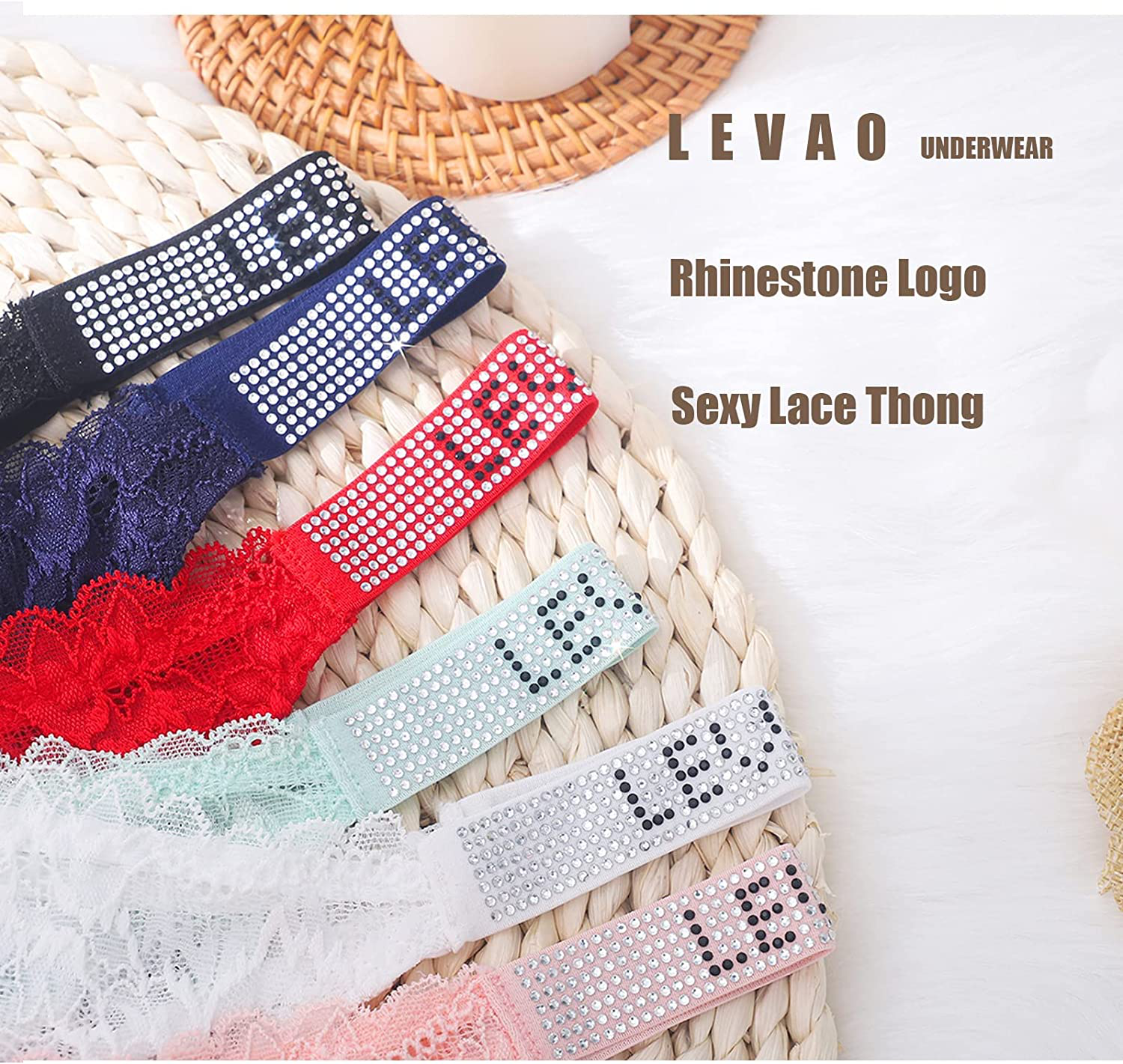 Sexy Panties, LEVAO Thongs for Women Letter Rhinestones G-String Low-rise Tanga Stretch Underwear Pack of 6 Apparel & Accessories > Clothing > Underwear & Socks > Underwear LEVAO
