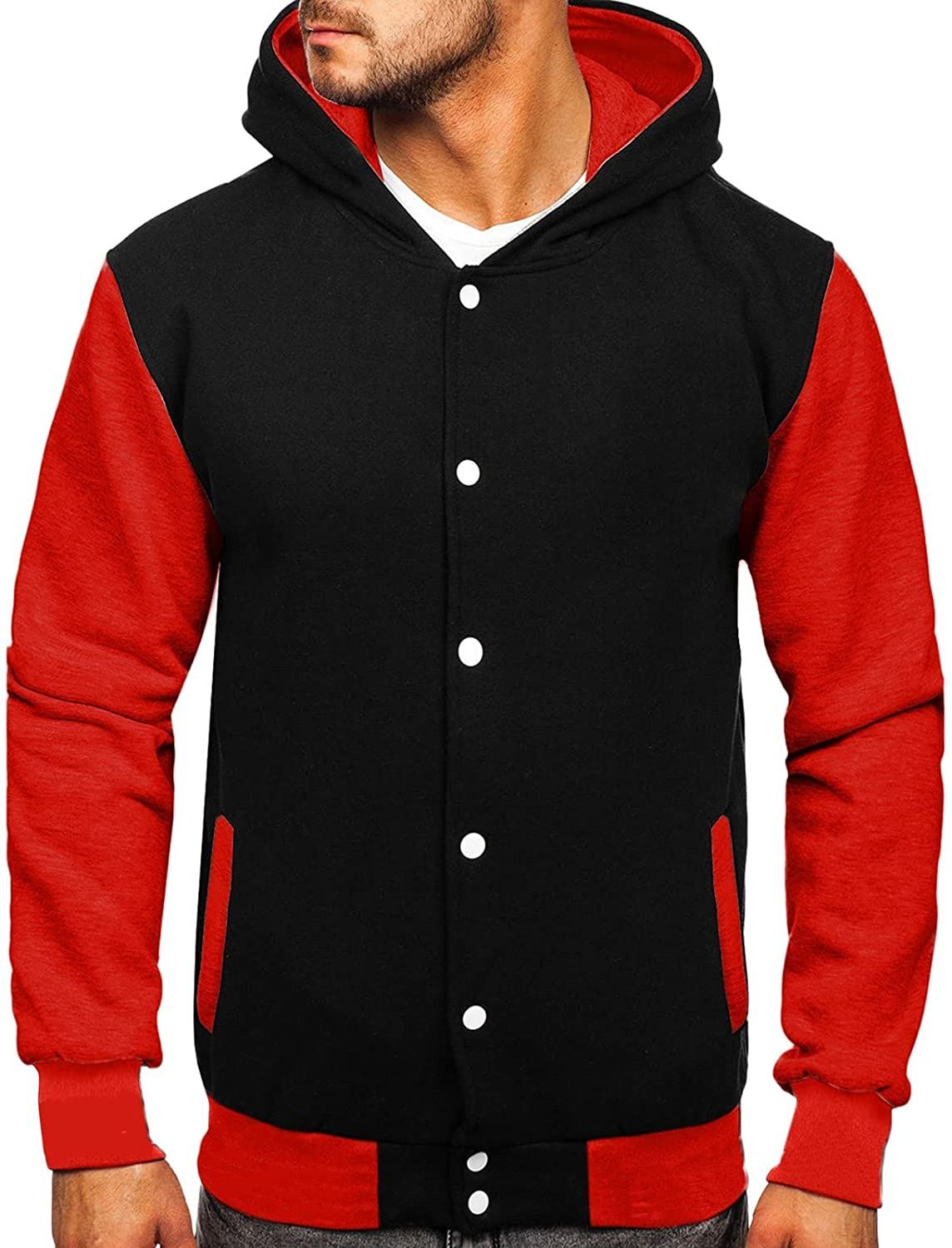 Merthy Mens Classic Varsity Baseball Jackets with Hood Casual Slim Fit Snap Buttons Cotton Uniform Bomber Jackets Coats Apparel & Accessories > Clothing > Underwear & Socks > Shapewear Merthy