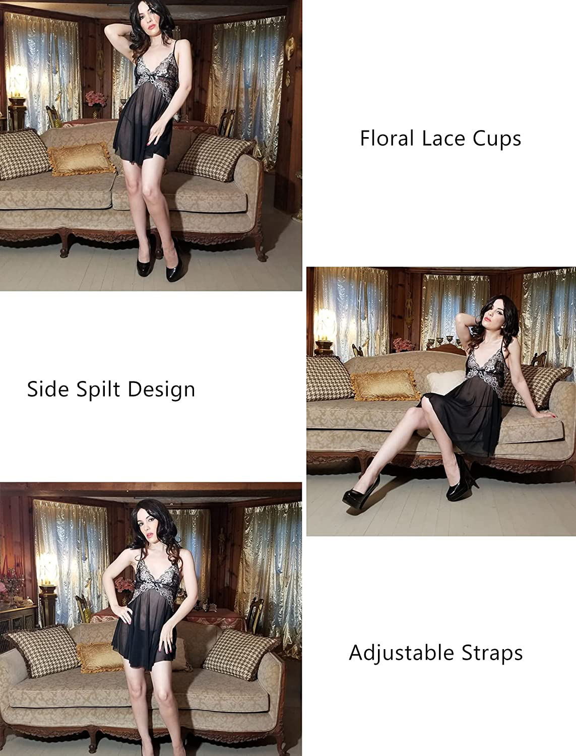 Avidlove Lingerie for Women Lace Babydoll Chemise Nightgown Exotic Negligee Side Spilt Bridal Nightdress Apparel & Accessories > Clothing > Underwear & Socks > Lingerie Kylie Max