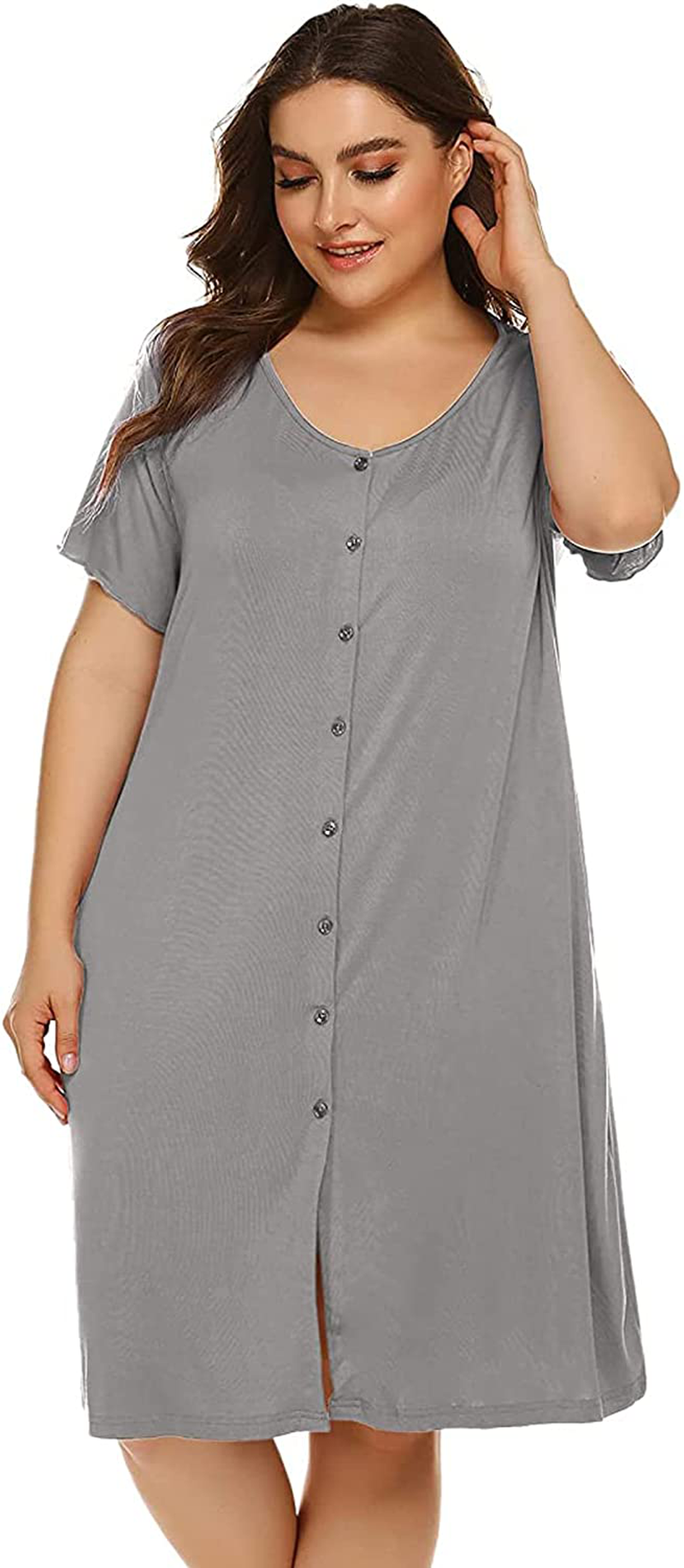 Ekouaer Women'S Nightshirt Short Sleeve Button down Nightgown V-Neck Sleepwear Pajama Dress Apparel & Accessories > Clothing > Sleepwear & Loungewear > Nightgowns Kylie Max