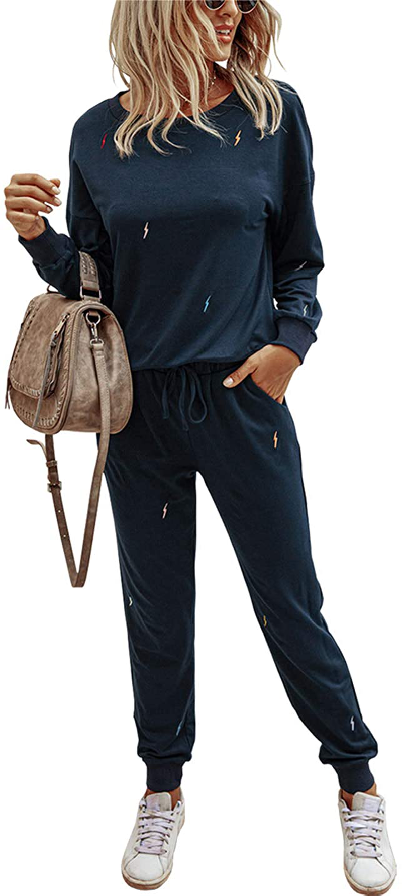 PRETTYGARDEN Women’s Tie Dye Two Piece Pajamas Set Long Sleeve Sweatshirt with Long Pants Sleepwear Apparel & Accessories > Clothing > Sleepwear & Loungewear > Pajamas PRETTYGARDEN Solid-navy X-Large