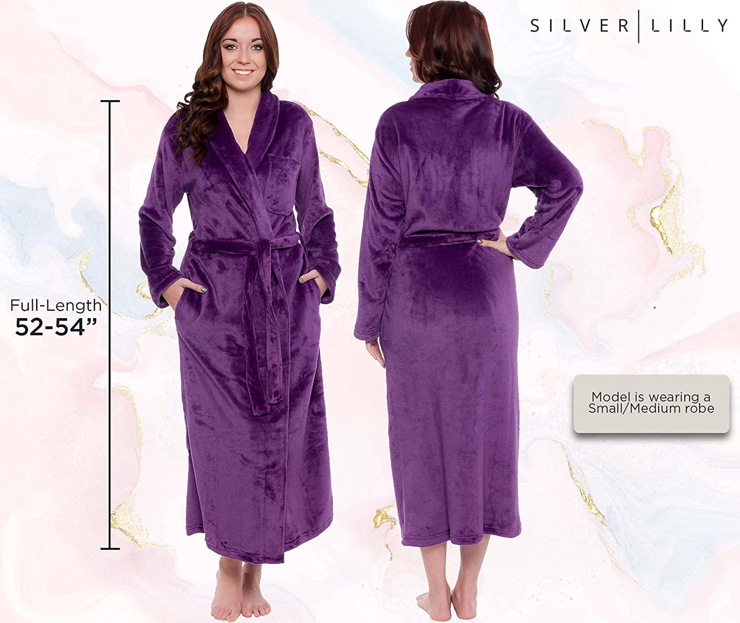 Silver Lilly Womens Robe - Plush Fleece Bathrobe - Full Length with Shawl Collar Apparel & Accessories > Clothing > Sleepwear & Loungewear > Robes Kylie Max