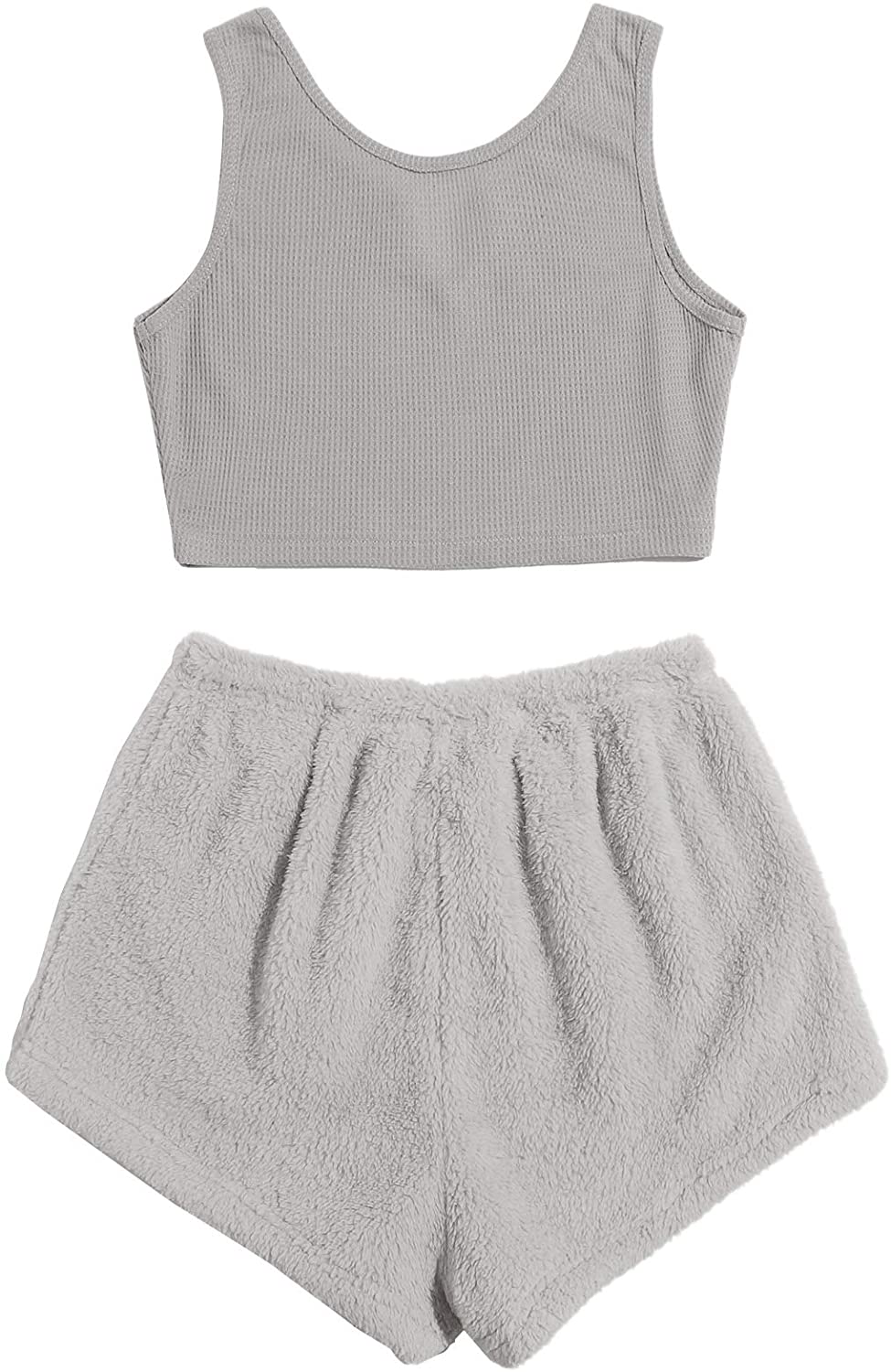 Verdusa Women'S 2 Piece PJ Set Notched Tank Top & Teddy Shorts Fuzzy Lounge Pajama Set Apparel & Accessories > Clothing > Sleepwear & Loungewear Kylie Max