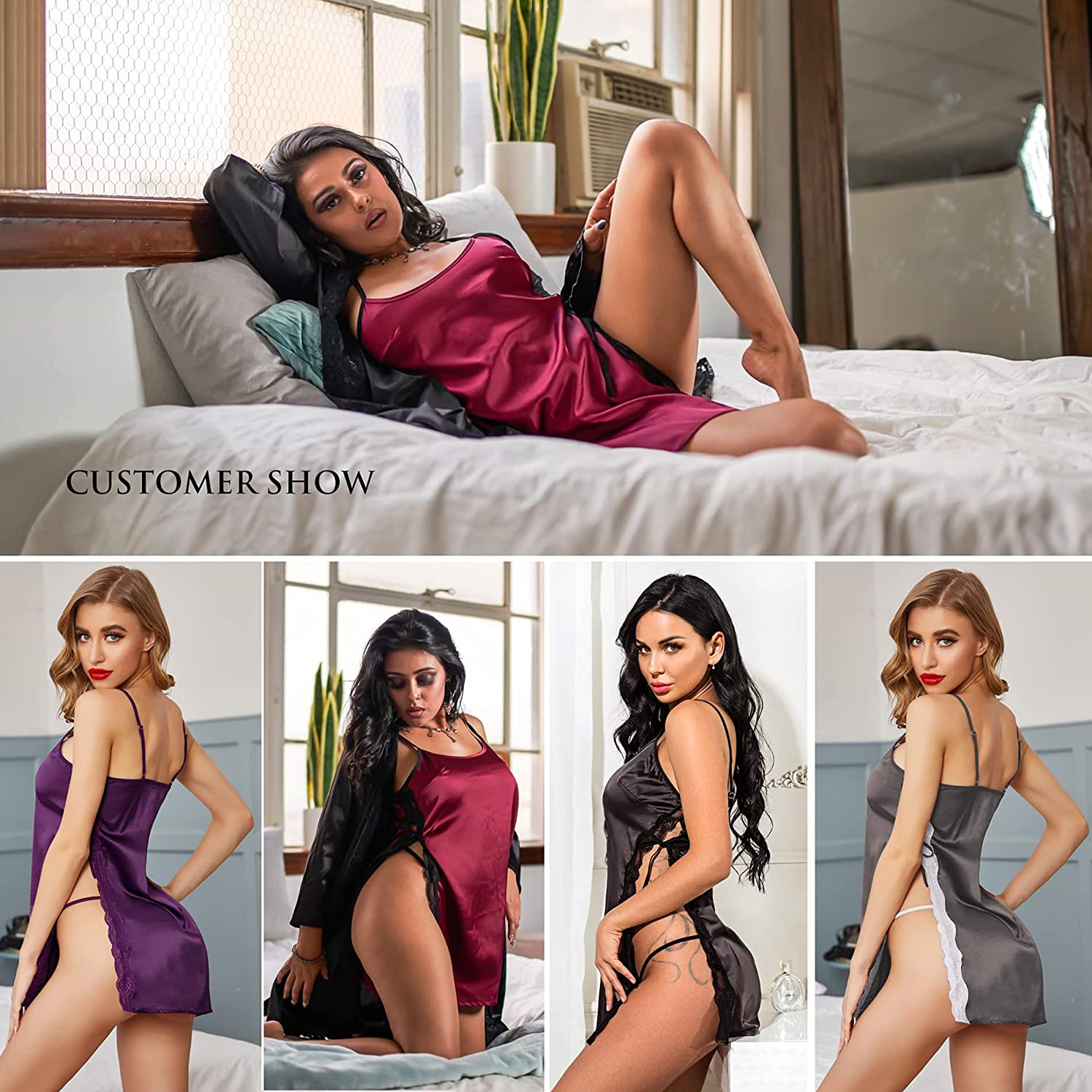 Avidlove Women Babydoll for Women Satin Nightwear Lace Chemise Sexy Nightgown Apparel & Accessories > Clothing > Underwear & Socks > Lingerie Kylie Max