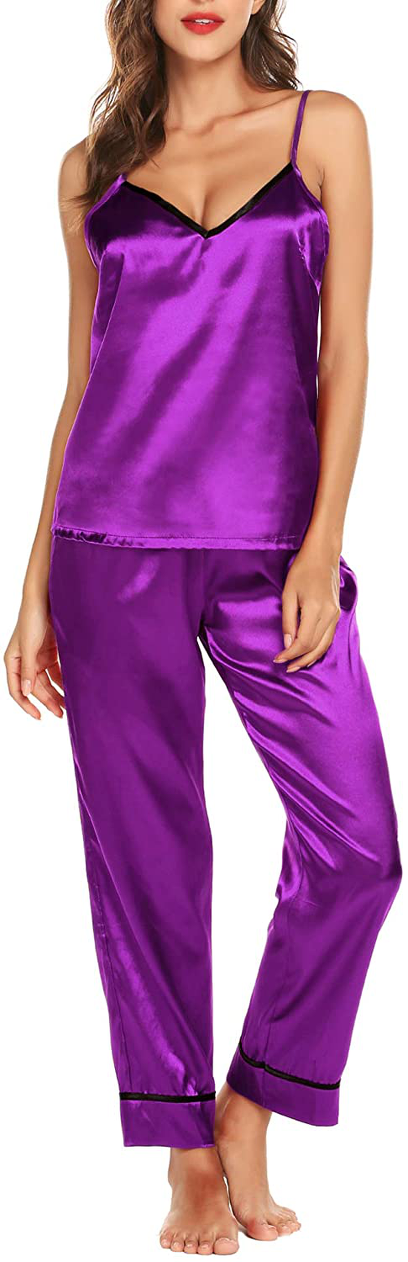 Romanstii Satin Pajamas Set Silk Sleepwear Cami Nightwear Soft Lingerie PJ Set Apparel & Accessories > Clothing > Sleepwear & Loungewear Kylie Max