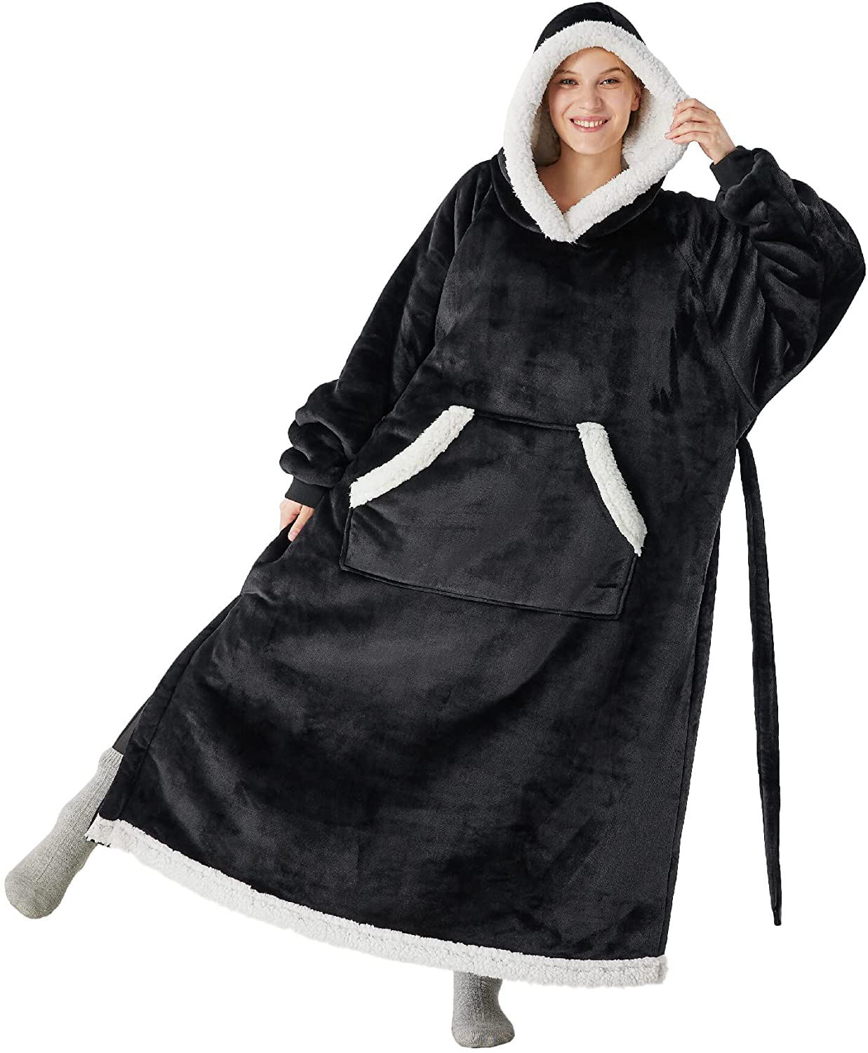 Bedsure Pink Wearable Blanket Hoodie Gift for Women- Long-Length Hooded Blanket Sweatshirt Adult with Side Split and Belt, Warm Sherpa Sweater Blanket Jacket Arts & Entertainment > Party & Celebration > Gift Giving Bedsure Black Teens