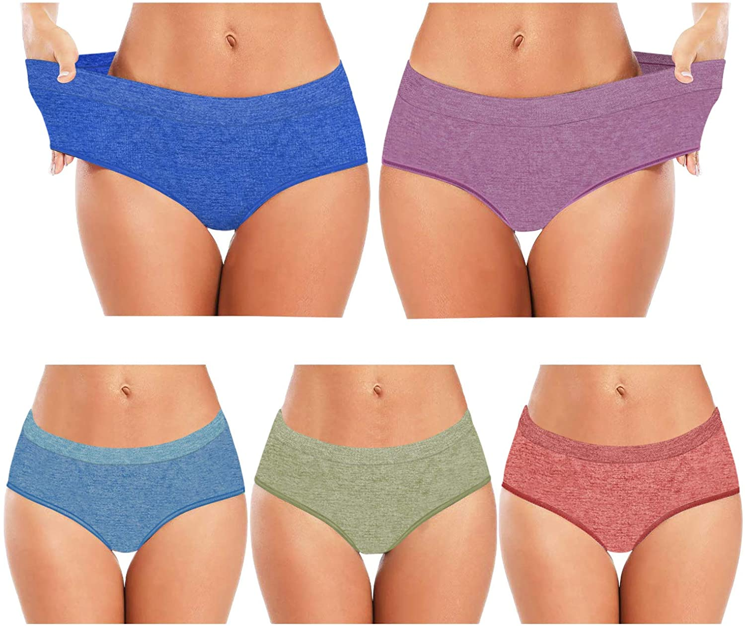 Women'S Low/High Waist Seamless Underwear Soft Full Coverage Ladies Panties Colorful Breathable Stretch Briefs 5-Pack Apparel & Accessories > Clothing > Underwear & Socks > Underwear LALESTE Low Waist Briefs-02 Small