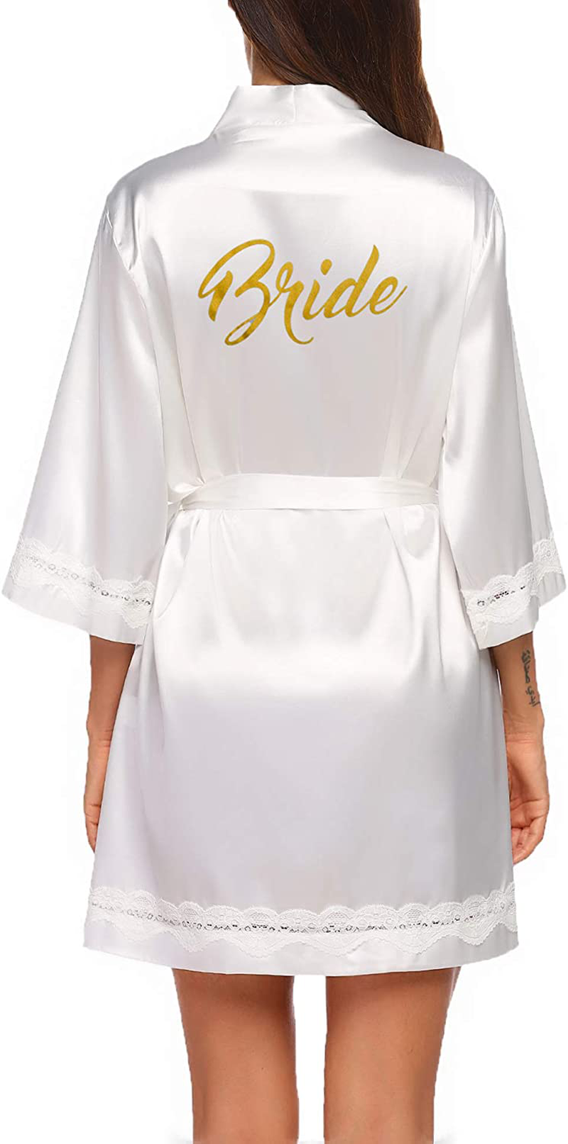 Ekouaer Women'S Lace-Trim Kimono Style Short Satin Robe Sleepwear with 3/4 Sleeve Apparel & Accessories > Clothing > Sleepwear & Loungewear > Robes Ekouaer