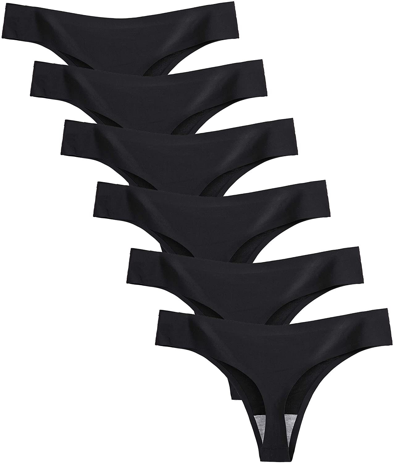 CRISAN Seamless Thongs for Women Nylon No Show Thong Underwear Women 6 Pack Apparel & Accessories > Clothing > Underwear & Socks > Underwear CRISAN H-6 Pack Black Small