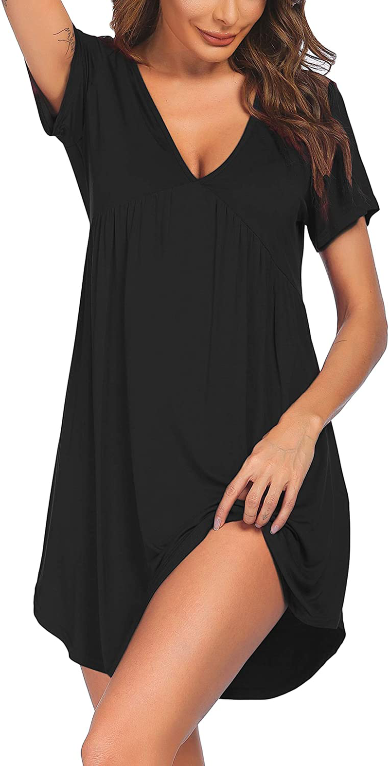 Ekouaer Nightshirt Sexy V Neck Short Sleeve Women Nightgown Soft Sleep Shirts Nightdress Loose Sleepwear Apparel & Accessories > Clothing > Sleepwear & Loungewear > Nightgowns Kylie Max