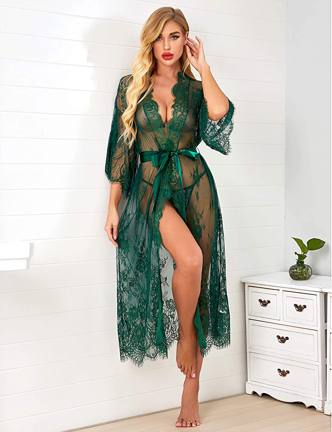 Avidlove Women Sexy Long Lace Lingerie Kimono Robe Sheer Babydoll Nightgown Nightdress Apparel & Accessories > Clothing > Underwear & Socks > Lingerie Kylie Max