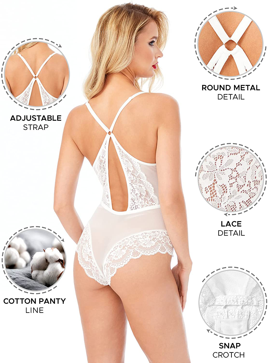 Lingerie for Women Snap Crotch Unlined Sexy Shapewear Teddy Bodysuit - Sandra Apparel & Accessories > Clothing > Underwear & Socks > Lingerie Lussuria