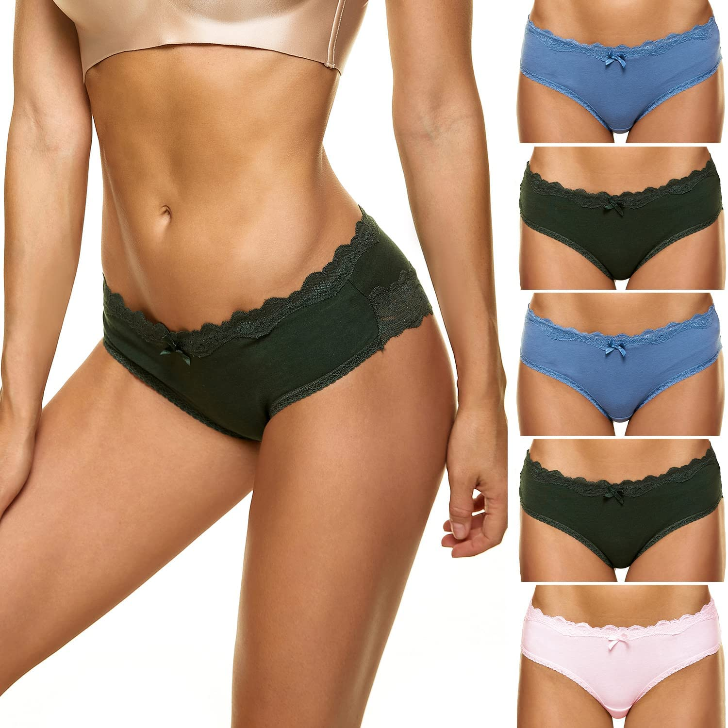 VEENXTHA Womens Underwear Panties Cotton Brief Lace Breathable Stretch Medium Waist Pack of 5 Apparel & Accessories > Clothing > Underwear & Socks > Underwear VEENXTHA Assorted of Color 1229b Small