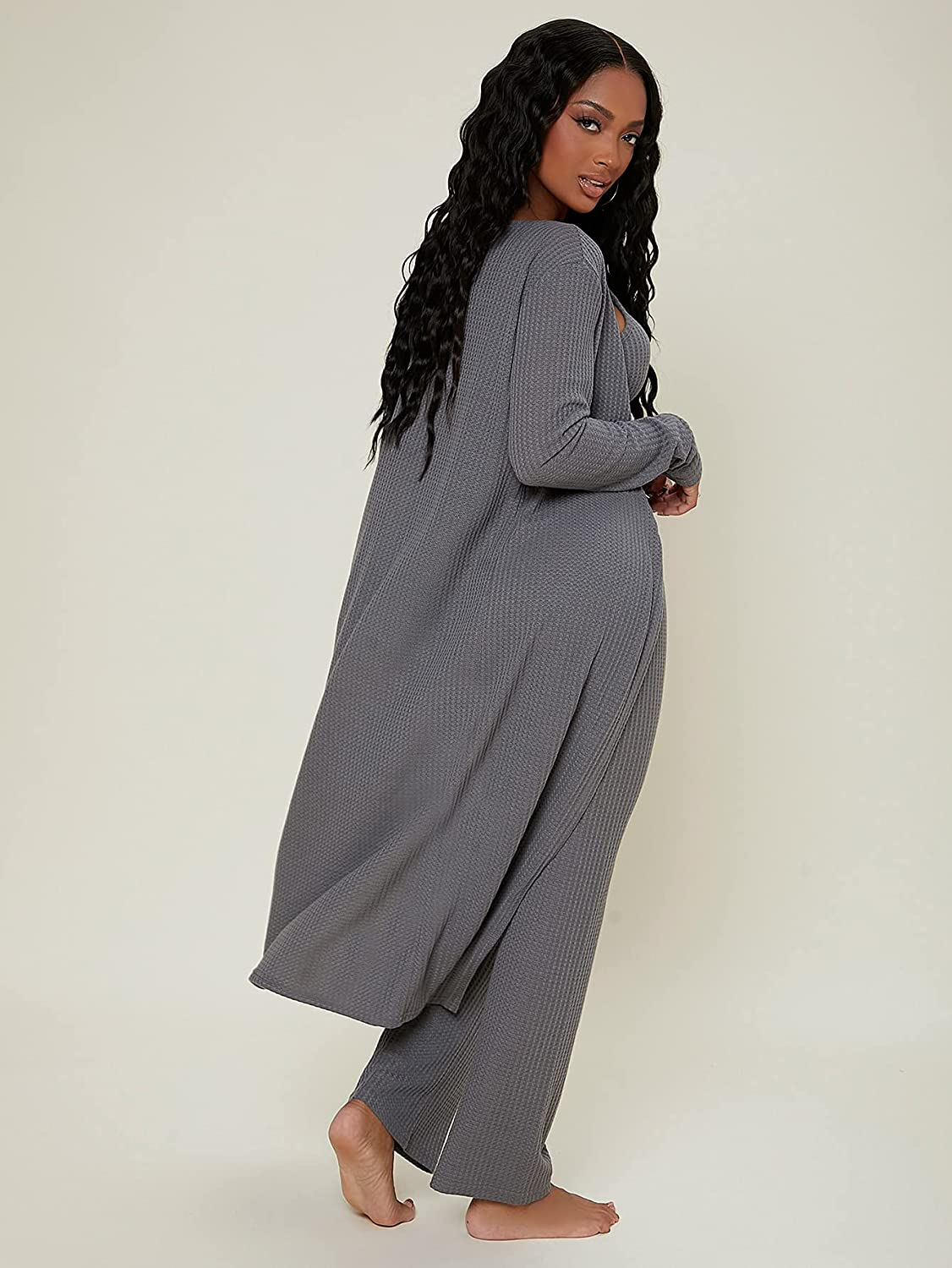 Shein Women'S Ruched Knot Bust Cami Top Long Pants Lounge Set with Long Sleeve Robe Apparel & Accessories > Clothing > Sleepwear & Loungewear Kylie Max