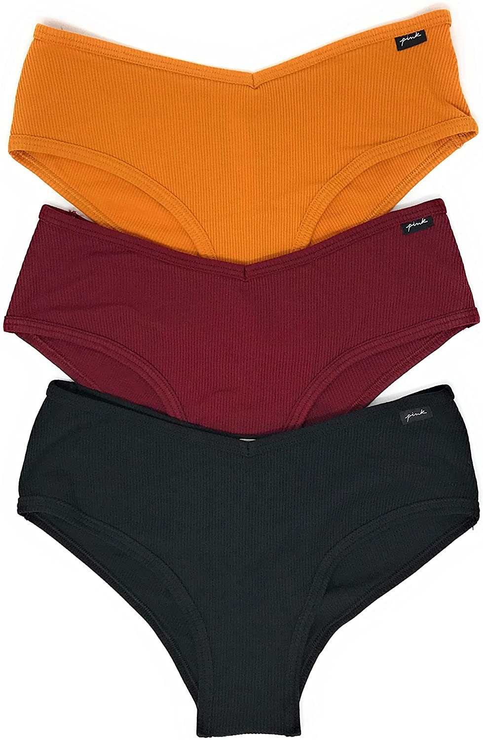 Victoria'S Secret Pink Cheekster Panty Set of 3 Apparel & Accessories > Clothing > Underwear & Socks > Underwear Victoria's Secret Ribbed Harvest / Cranberry / Black X-Large