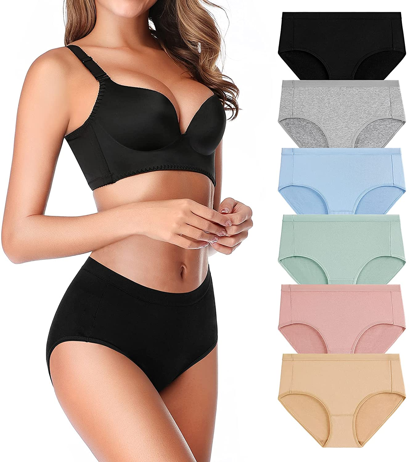 OLIKEME Womens Underwear Mid Waist Full Coverage Breathable Cotton Ladies Briefs Hipster Panties for Women Apparel & Accessories > Clothing > Underwear & Socks > Underwear OLIKEME Multi-c-6 Pack XX-Large