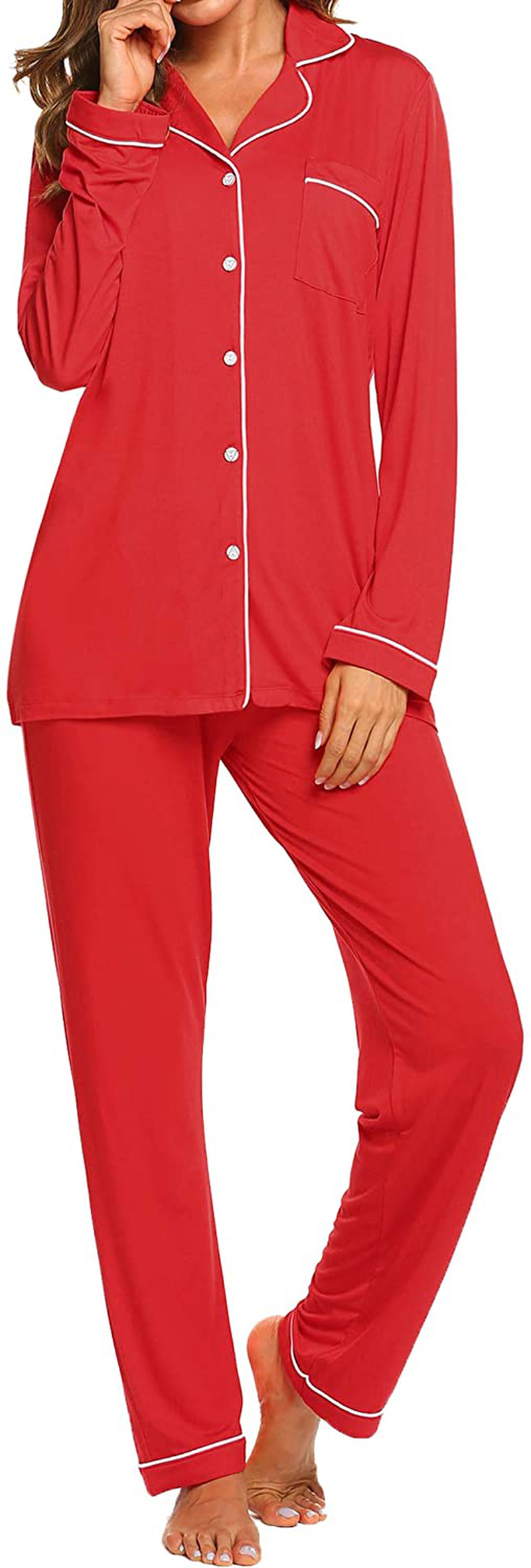 Ekouaer Pajamas Set Long Sleeve Sleepwear Womens Button down Nightwear Soft Pj Lounge Sets XS-XXL Apparel & Accessories > Clothing > Sleepwear & Loungewear > Pajamas Kylie Max