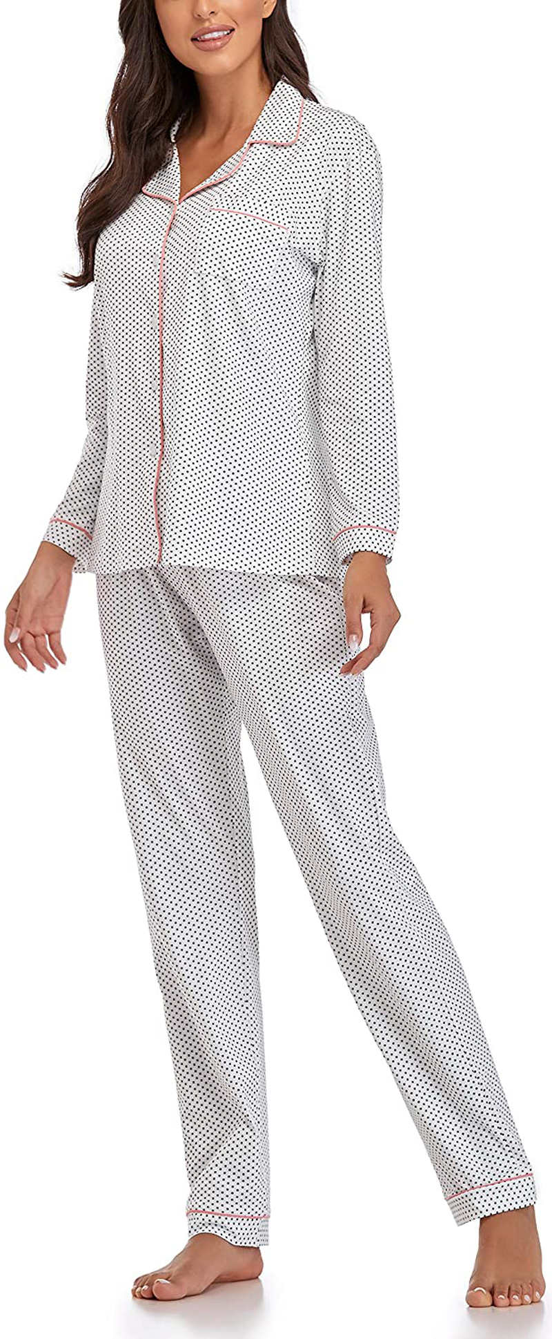 Women's Pajamas Set, Short Sleeve Sleepwear Button-Down Nightwear Soft Pj Lounge Sets Pajamas for Women Apparel & Accessories > Clothing > Sleepwear & Loungewear > Pajamas CULAYII Long- Polka Dot 3X-Large