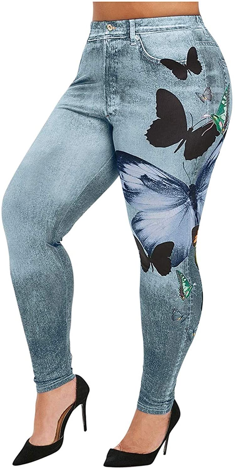 Burband Womens plus Size Stretch Drawstring Stretch Floral Print Jersey Capri Leggings High Rise Skinny Jeans Pants S-5XL Apparel & Accessories > Clothing > Underwear & Socks > Shapewear Burband Gray 3X-Large