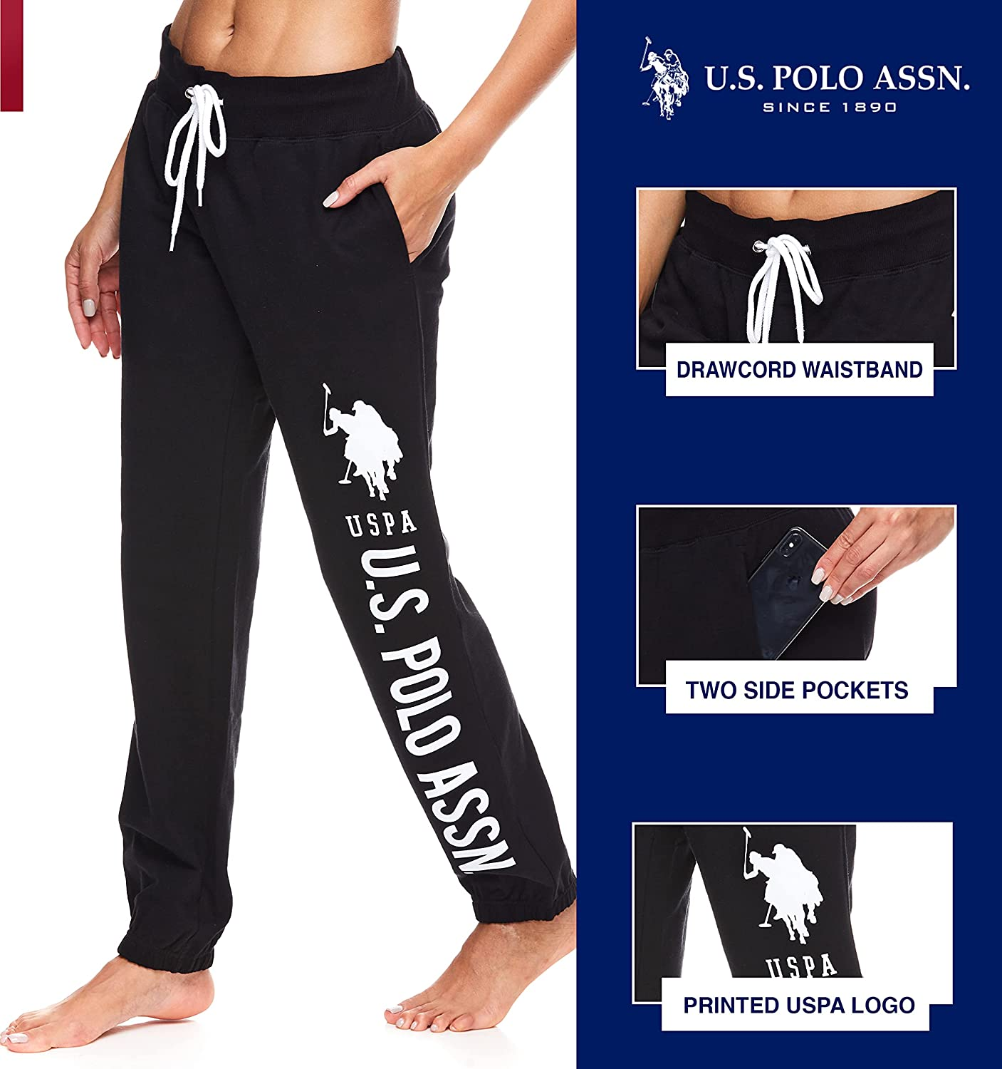 U.S. Polo Assn. Essentials Womens Sweatpants with Pockets - French Terry Jogger Sweats Apparel & Accessories > Clothing > Underwear & Socks > Underwear U.S. Polo Assn.