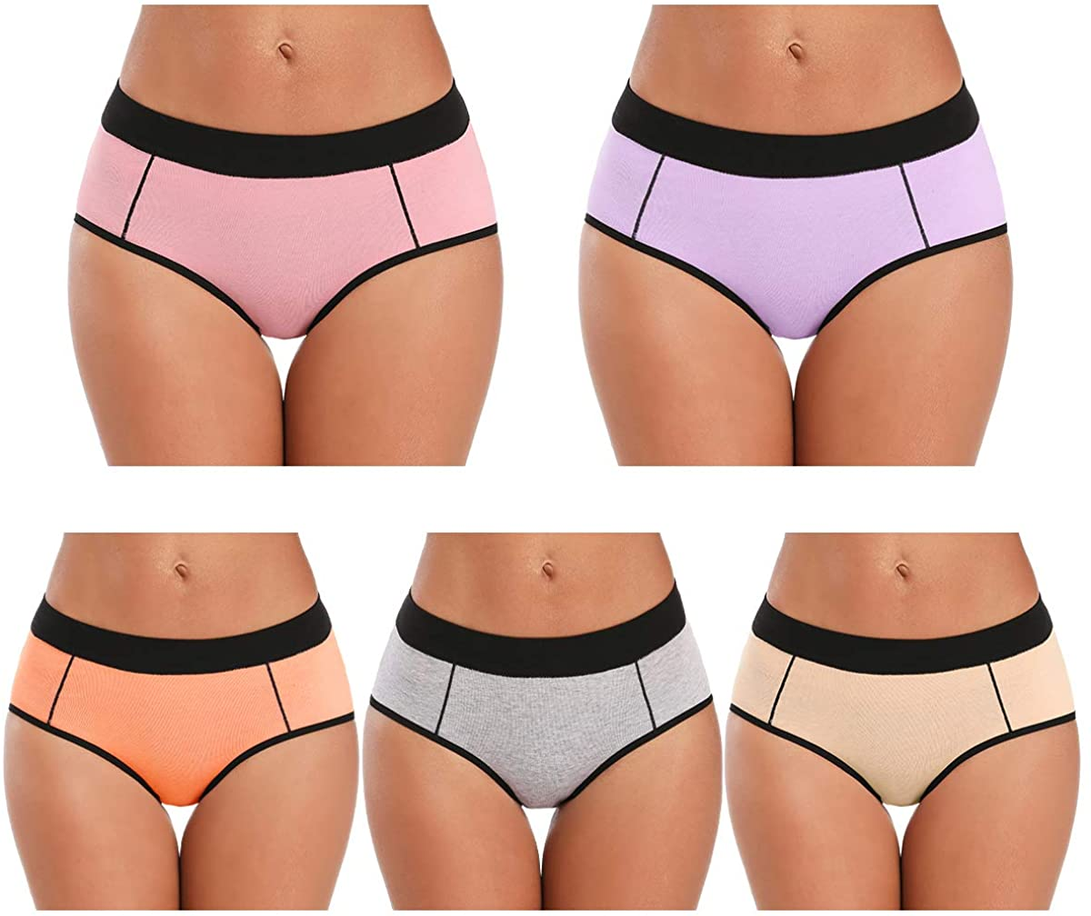 POKARLA Women'S Cotton Stretch Underwear Ladies Mid-High Waisted Briefs Panties 5-Pack Apparel & Accessories > Clothing > Underwear & Socks > Underwear POKARLA Multicolored-5pack X-Large