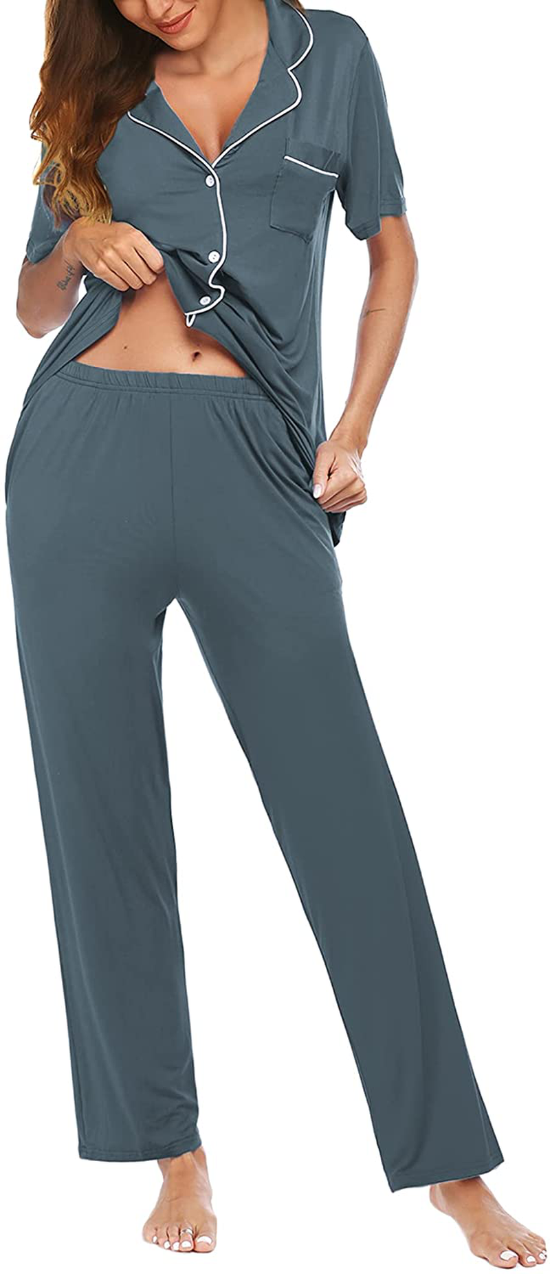 Avidlove Women Pajamas Set Notch Collar Soft Sleepwear Pjs Short Sleeve Button Down Nightwear with Long Pants Apparel & Accessories > Clothing > Sleepwear & Loungewear > Pajamas Avidlove