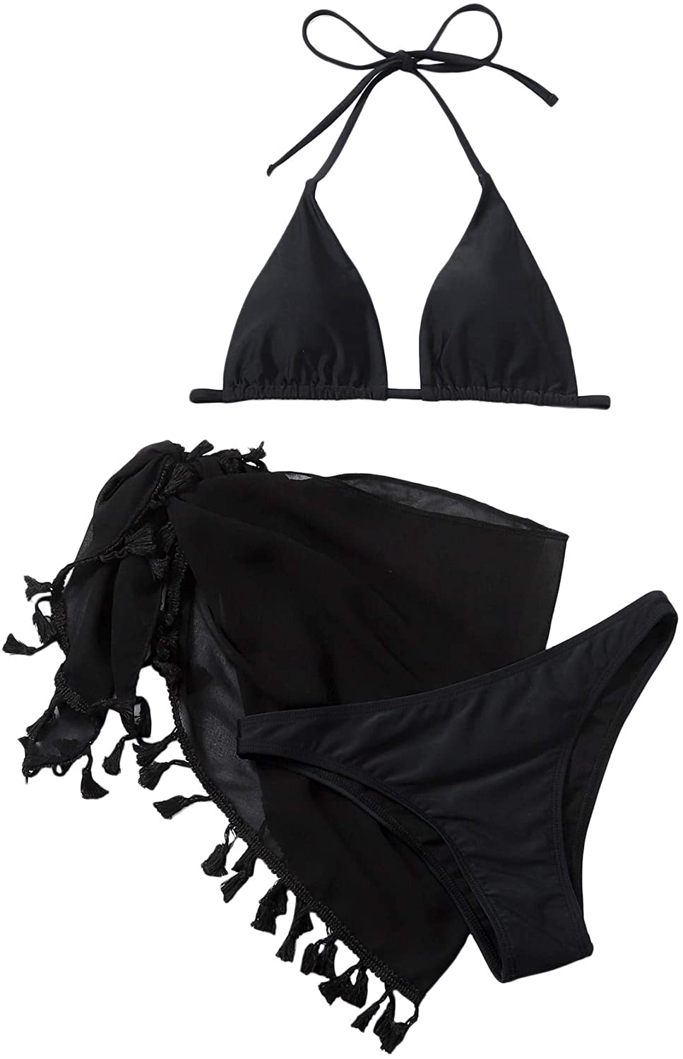 SOLY HUX Women'S Tie Dye Wrap Bikini Bathing Suits with Mesh Beach Skirt 3 Piece Swimsuits Apparel & Accessories > Clothing > Underwear & Socks > Lingerie KYLIE MAX Black Small