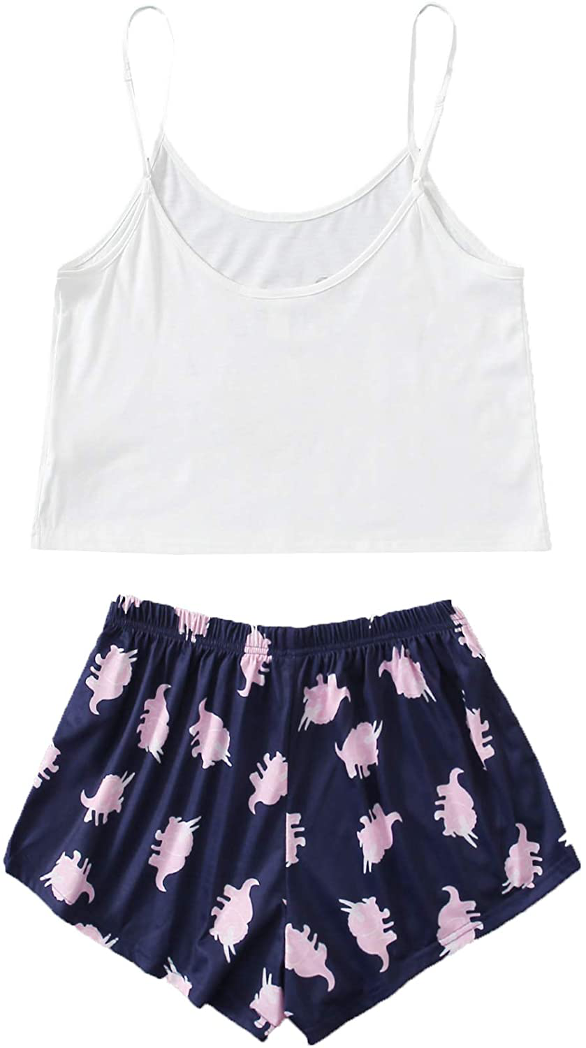 Shein Women'S Cute Cartoon Print Cami Top and Shorts Pajama Set Apparel & Accessories > Clothing > Sleepwear & Loungewear Kylie Max