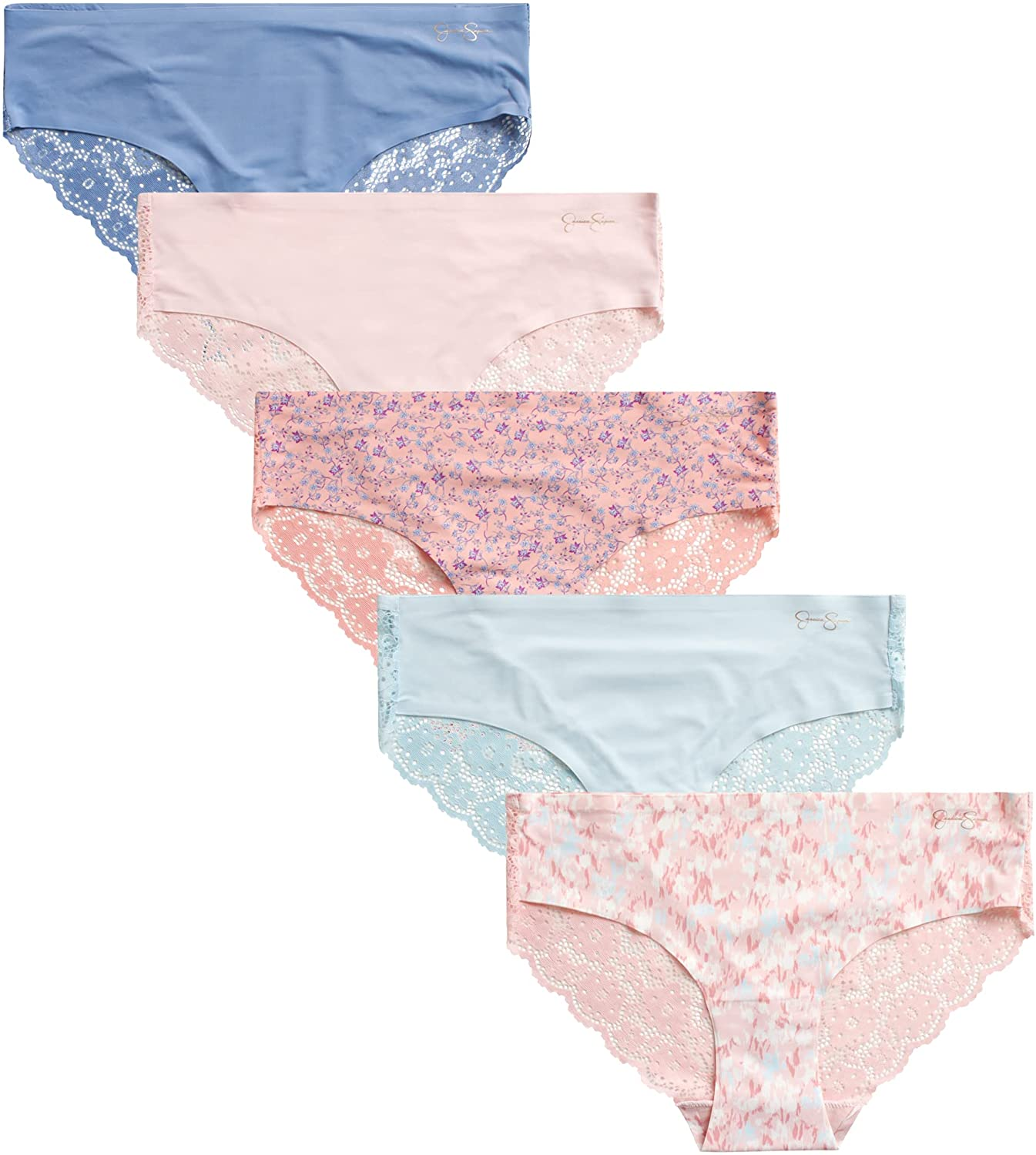 Jessica Simpson Women'S Underwear - Seamless Hipster Briefs (3/5/6 Pack) Apparel & Accessories > Clothing > Underwear & Socks > Underwear Jessica Simpson Abstract Floral Ikat Barely There/Ballad Blue/Prickly Blooms Mellow Rose/Barely There/Tempest X-Large