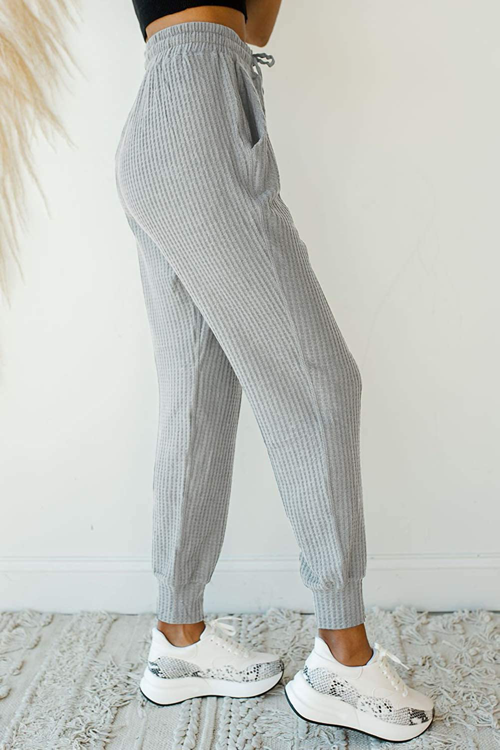 MIROL Women'S Active Drawstring Joggers Pants Elastic Waist Waffle Knit Trousers Athletic Solid Color Sweatpants Apparel & Accessories > Clothing > Activewear Kylie Max