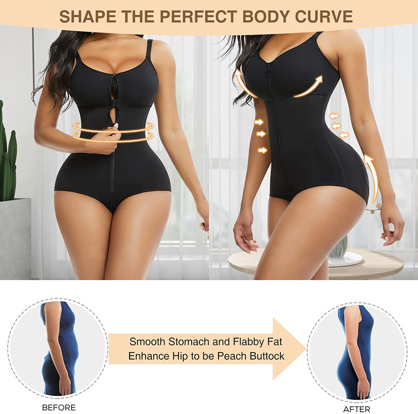 Feelingirl Women Shapewear Bodysuit Tummy Control Fajas Body Shaper for Women with Zipper Apparel & Accessories > Clothing > Underwear & Socks > Shapewear FeelinGirl