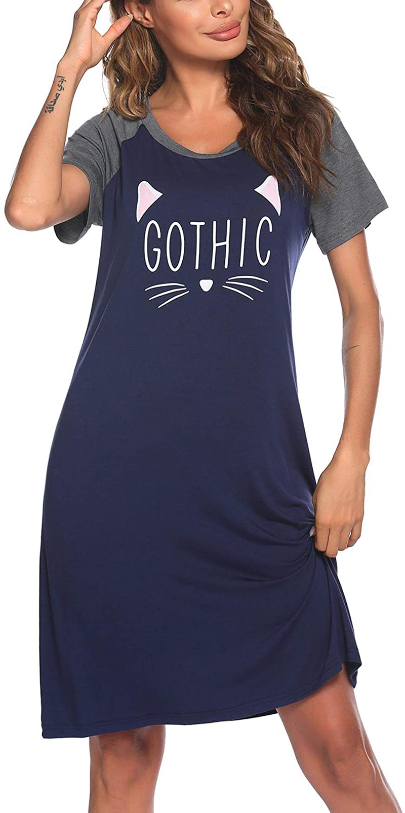 Ekouaer Womens Nightgowns Short Sleeve Nightshirts Printed Sleepwear Soft Sleep Shirts S-3XL Apparel & Accessories > Clothing > Sleepwear & Loungewear > Nightgowns Kylie Max